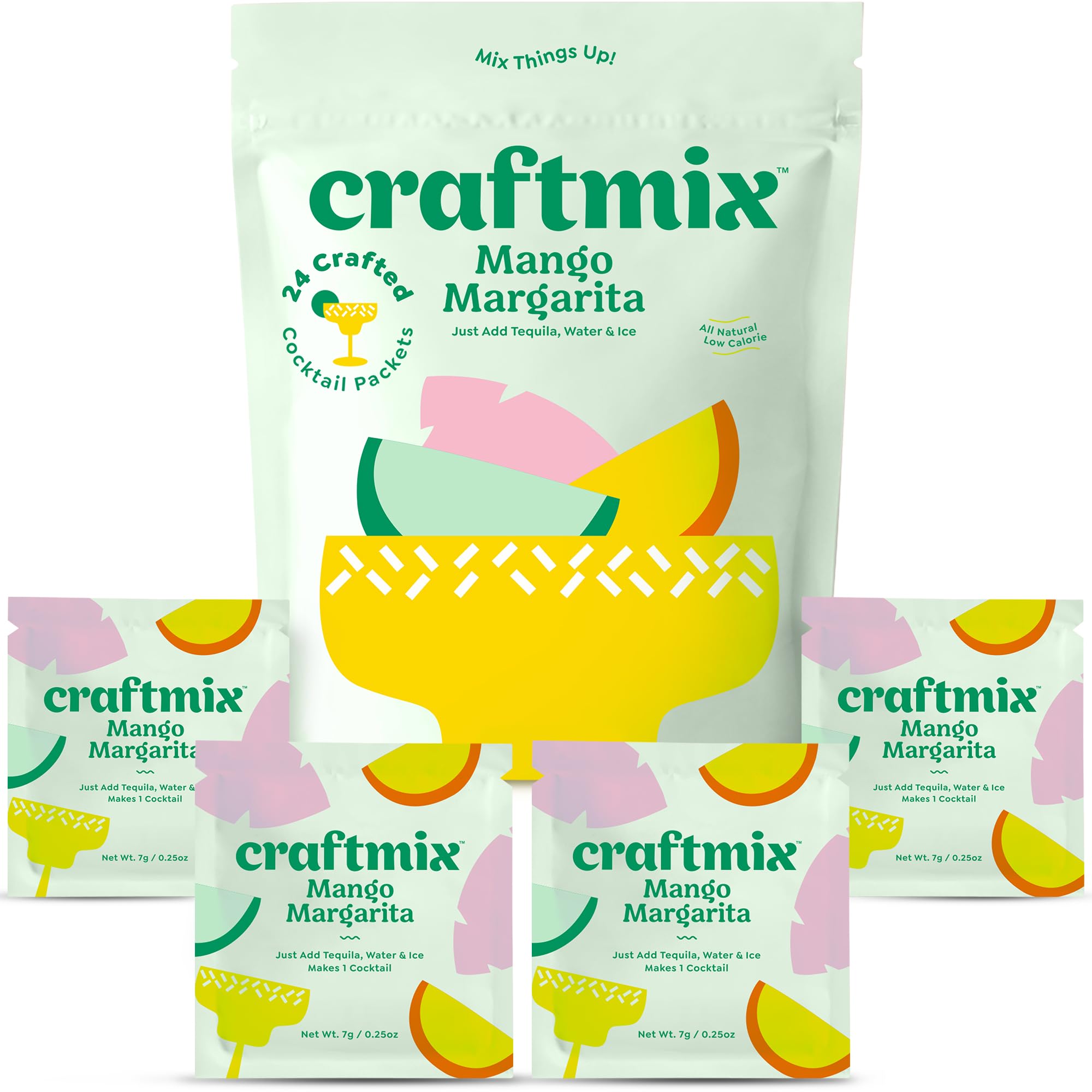 CRAFTMIXMango Margarita, Makes 24 Drinks, Skinny Cocktail Mixers, Instant Mix Mocktail Kit, Real Fruit, Vegan Low-Carb Non-GMO, Dairy Free, Gluten-Free, Easy to Mix