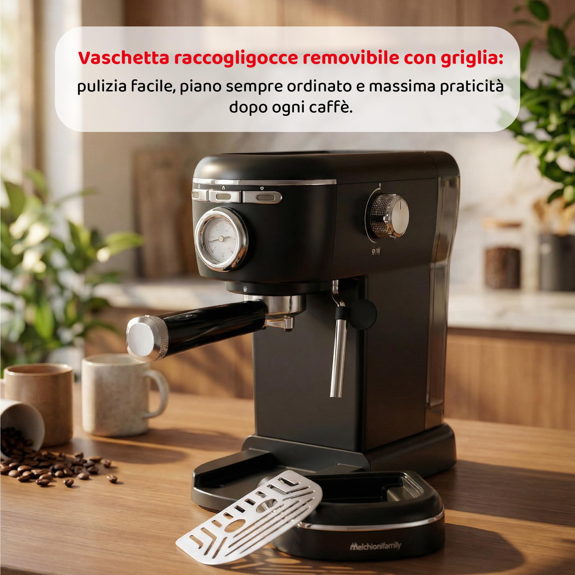 Aromatica Plus Machine à Café Expresso 3 en 1 Compatible Dosettes E.S.E, Capsules et Café Moulu | 15 Bars, Réservoir 1,2L, Mousseur à Lait Manuel pour Cappuccino, Noir