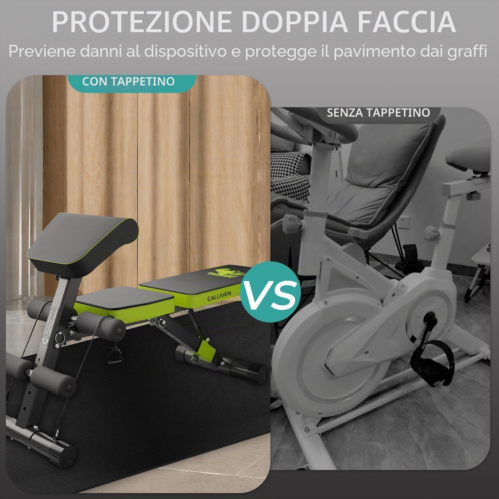 Tappeto Tapis Roulant PVC Spesso 6mm, Tappetino Rulli Bici Fonoisolante - Passeggio/Panca per Pesi/Cross Trainer/Cyclette