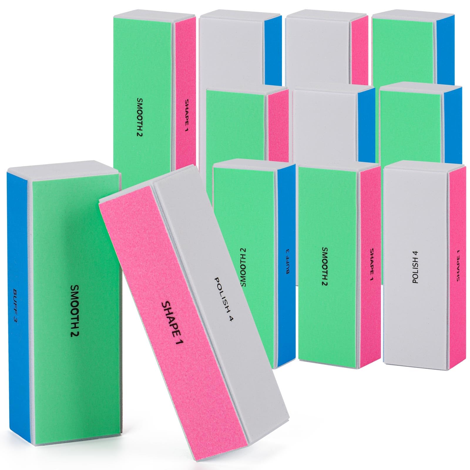 12 Pieces 4 Way Nail Buffer Block, Nail Shine Buffers Blocks Files for Natural and Acrylic Nails Smoother Buffing Block, 120/240/600/3000 Grit for Buffing Shinning