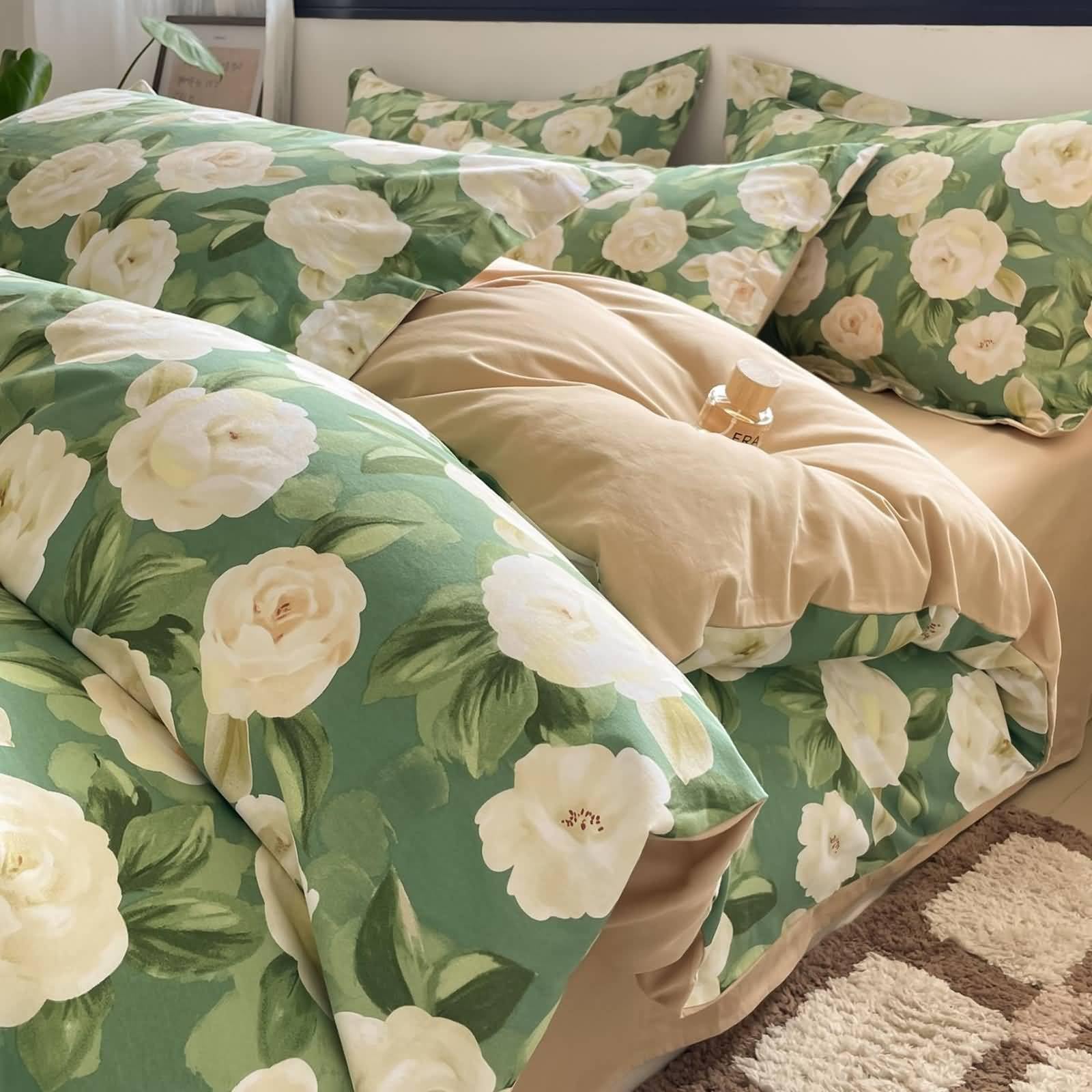 Gualiy 4-częściowy zestaw poszewek na kołdrę w rozmiarze king size, bawełna kwiat i liść, zawiera 1 poszewkę na kołdrę 200 x 230 cm z zamkiem błyskawicznym i 2 poszewki na poduszki, 1 płaskie