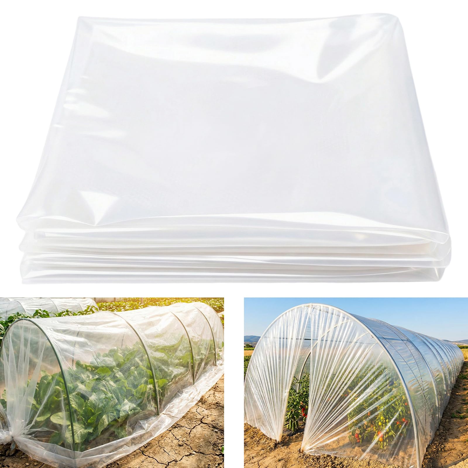 3M x 10M Heavy Duty Polythene Sheeting, Waterproof Dustproof Plastic Cover Sheets, Extra Thick Clear Plastic Sheeting for Farming, Gardening, Agriculture, Painting Work