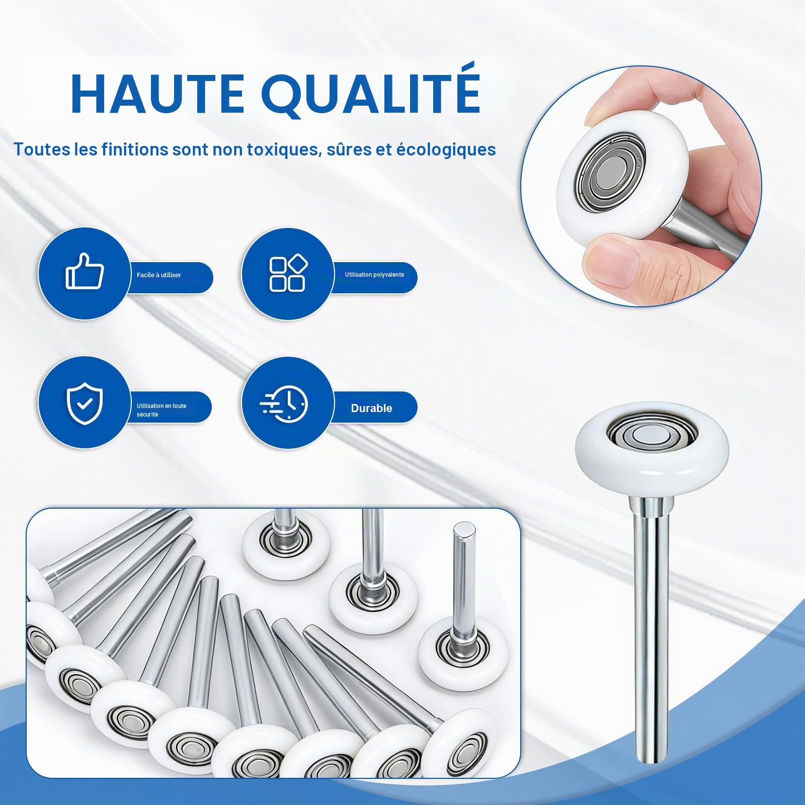 Roulettes de Porte de Garage Lot de 10 roulettes de rechange en nylon | pour porte de garage avec tige de 5,1 cm Roulette Porte Coulissante Douche