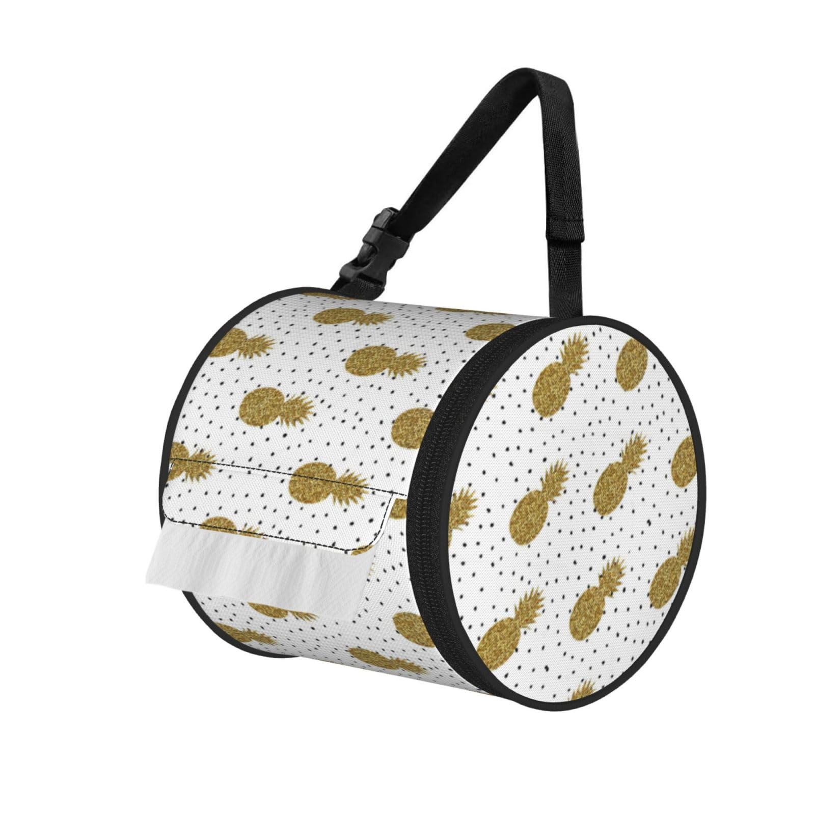 Gold Glitter Pineapples Fruit Print Fashion Tissues Organizer Box, Hanging Tissue Holder For Purse Coins For Car Office Daily Outing