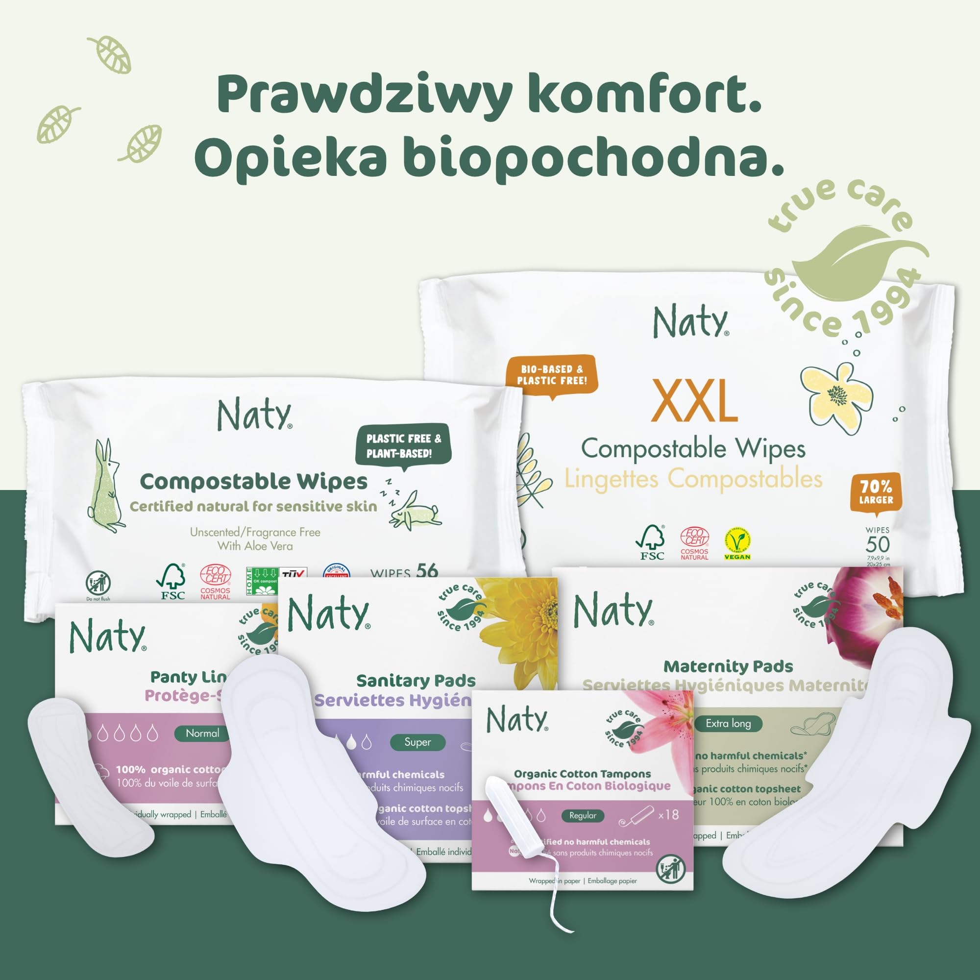 Naty Wkładki Higieniczne Large | 100% certyfikowanej bawełny organicznej w kontakcie ze skórą | Bezpieczne dla skóry | Bezzapachowe, 0% konwencjonalnego plastiku | Komfortowe & oddychające | 28 sztuki