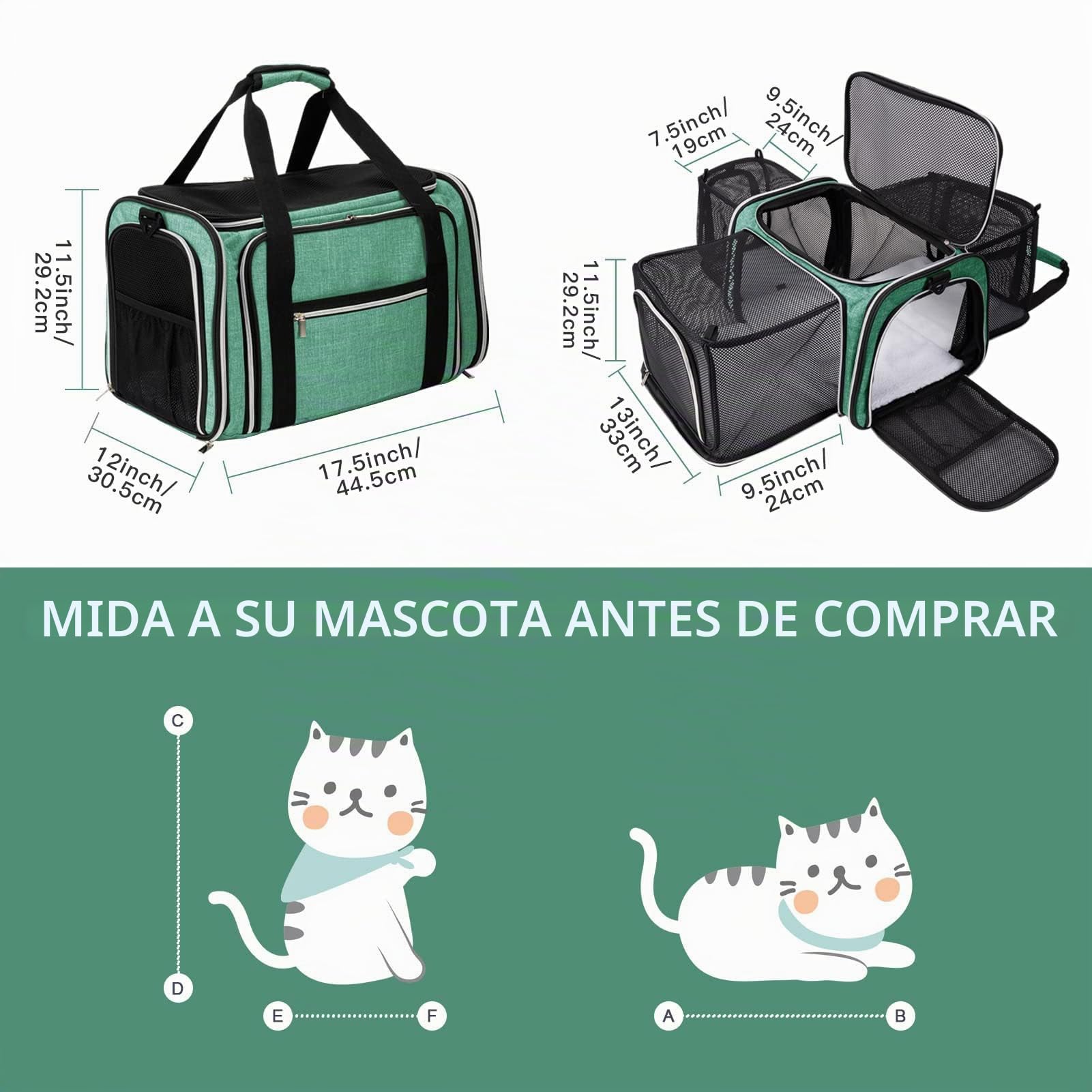 BAGLHER Bolsa transportadora para Gatos, aprobada por aerolíneas, transportador de Mascotas de Lado Suave, 5 Lados, Puertas Abiertas, 3 Lados, expandible, Plegable, con Almohadilla de Forro Polar