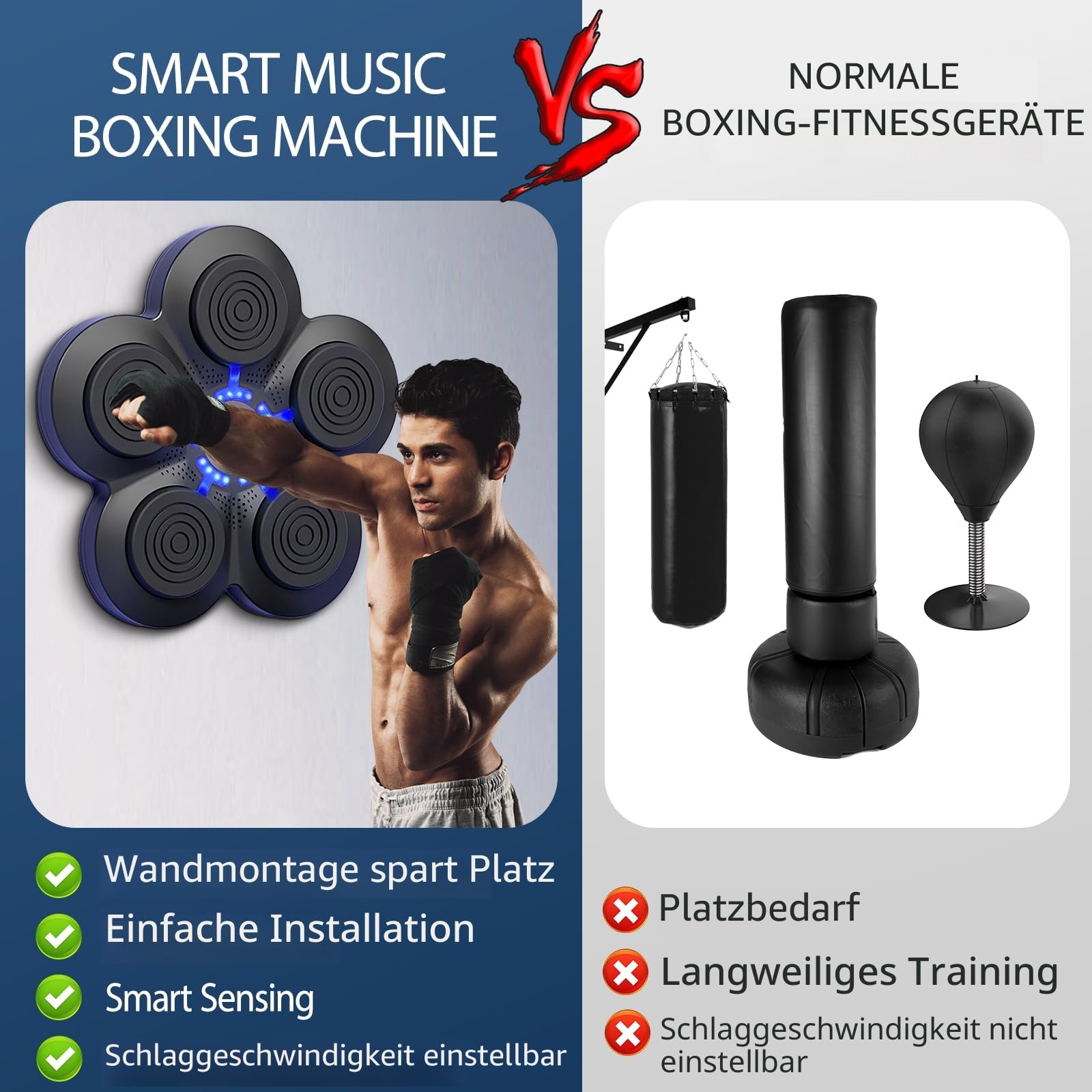 Boxmaschine mit Musik, elektronisches Boxgerät, tragbar, Wandmontage, Bluetooth Music Elektronischer Boxer, Geschenk für Kinder und Erwachsene