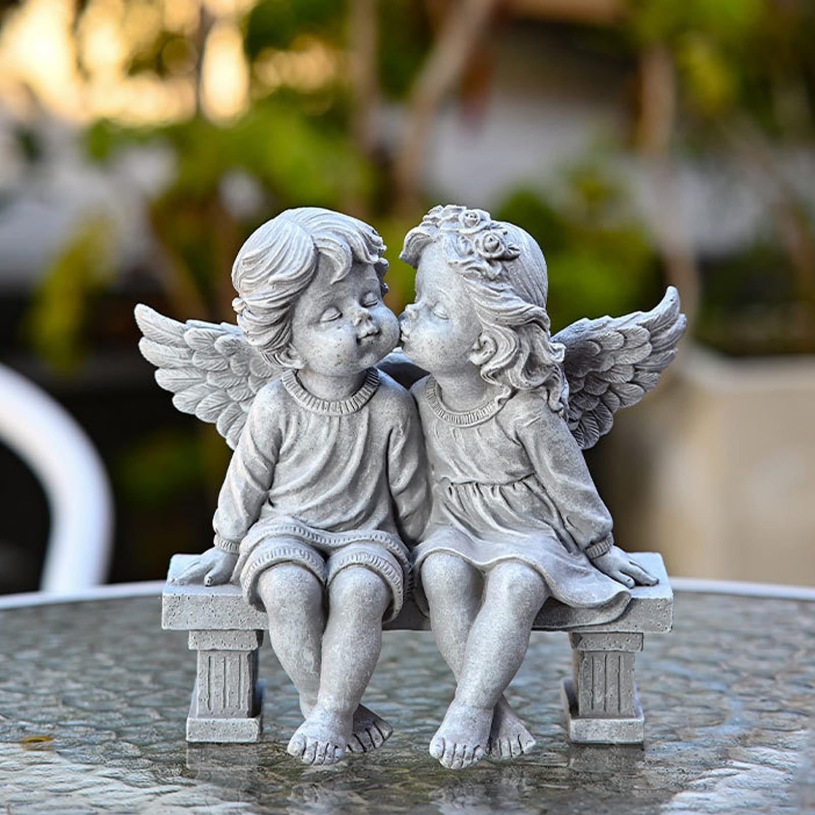 Statua da giardino per bambini e ragazzo, scultura decorativa per bambini, in resina, impermeabile, per cortile, patio, aiuola