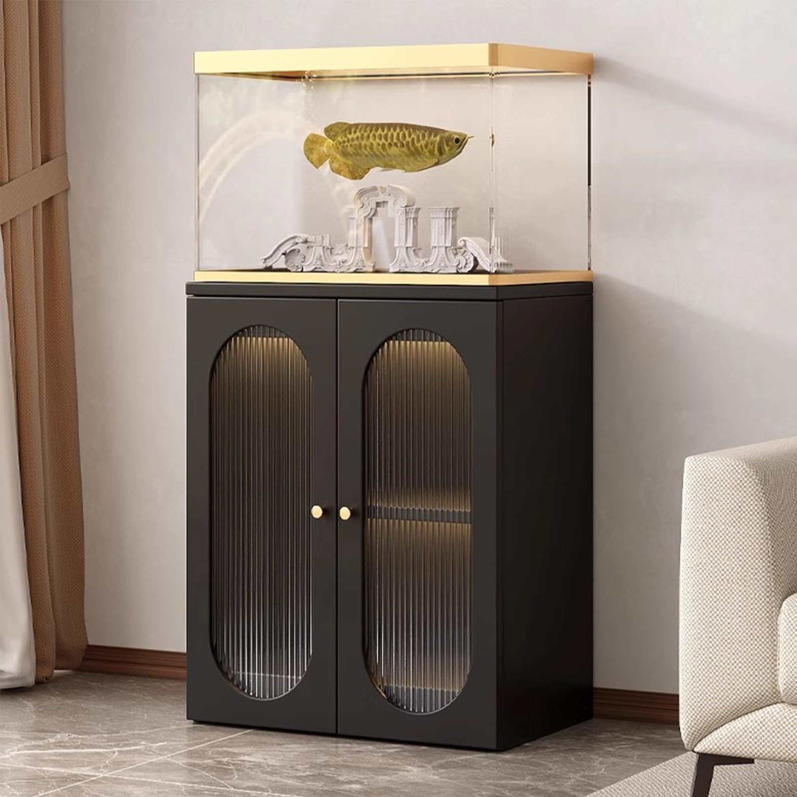 Stojak do akwarium z drzwiami, stojak na akwarium z otworami na kable, pogrubiony panel, uchwyt ze stopu, stojak terrarium dla gadów do salonu, wejścia