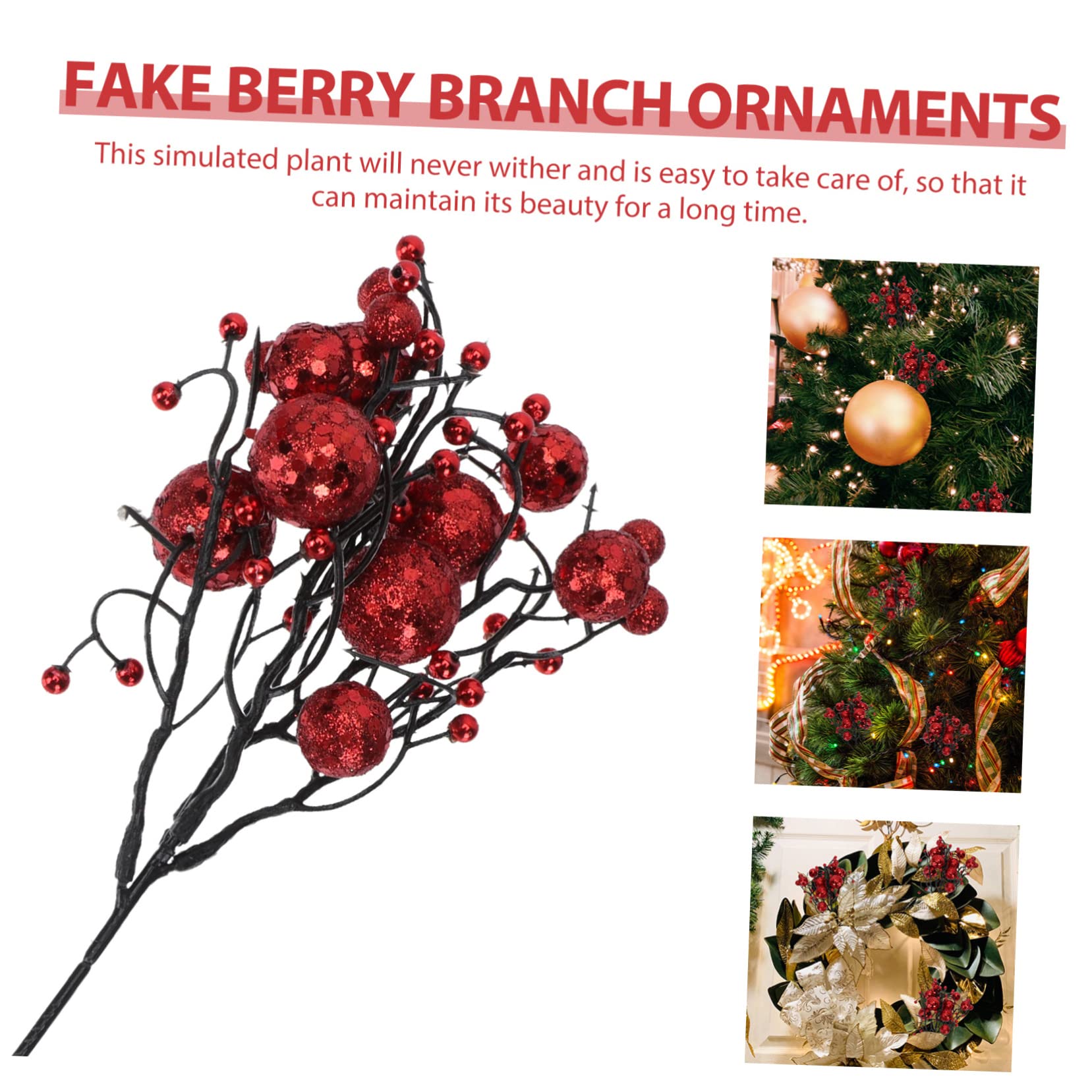 Abaodam 30piezas Ramas Artificiales De Rojas para Decoración Navideña De Accesorios para y Adornos De Árbol para Fiestas y Decoración De Hogar