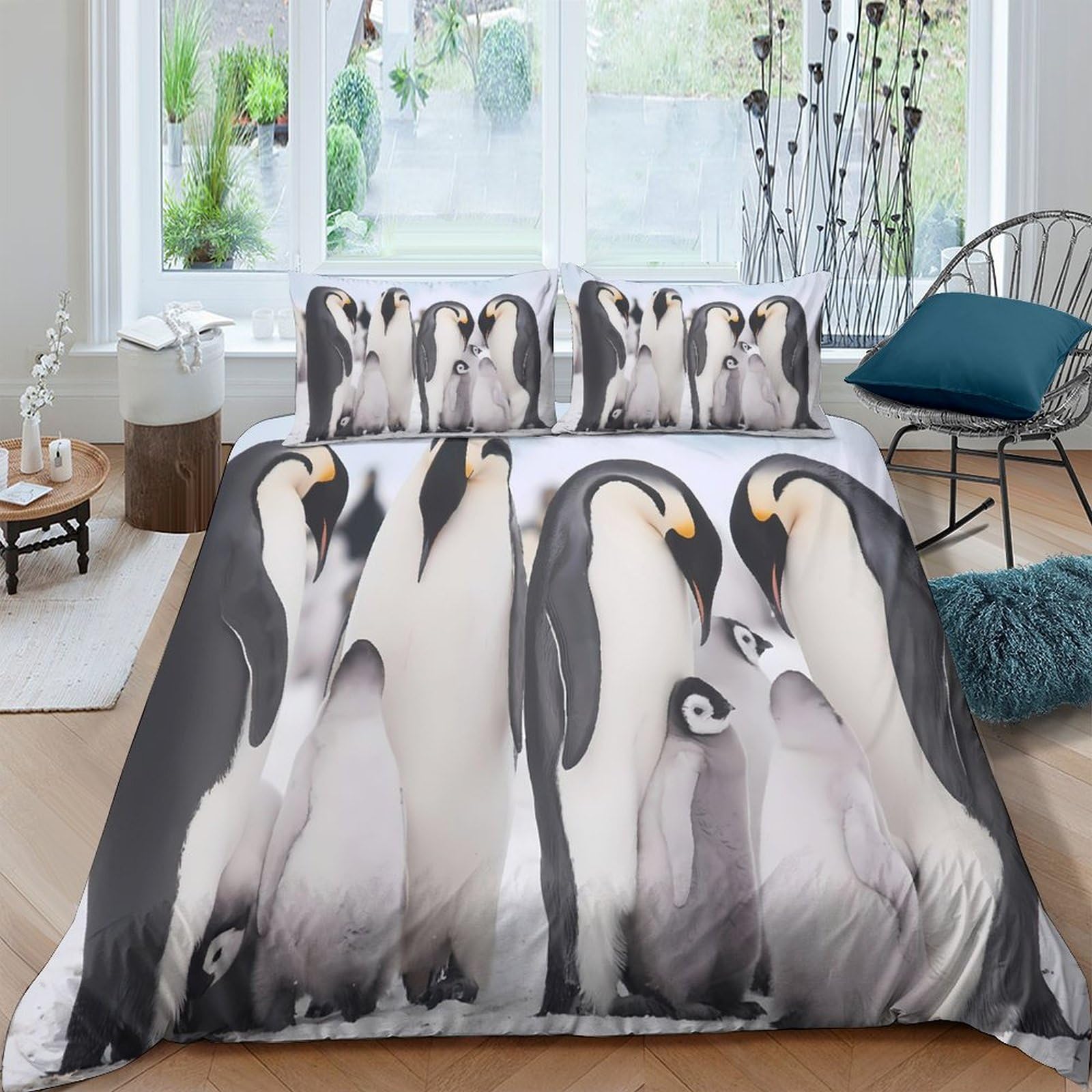 Ctjqhvkz Style-2 3D Printed Emperor Penguin Family Fitted Sheet Microfiber Soft Bed Cover For Bedroom Dorm Mattress Protection Decor Single（135X200cm）