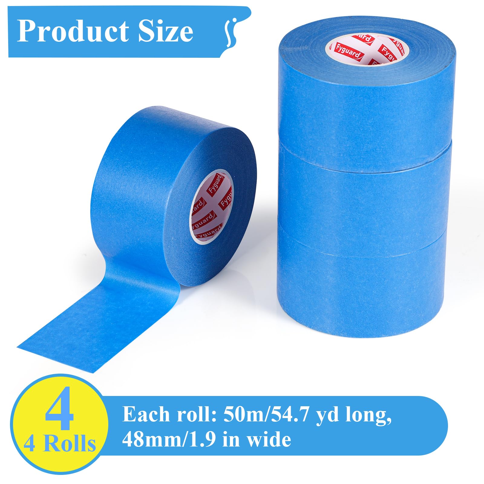 4 rollos de cinta adhesiva de pintor, 50 m x 48 mm, color azul, cinta adhesiva de pintor, cinta adhesiva universal para pintar, renovaciones y manualidades