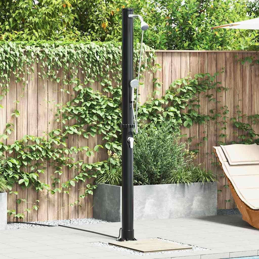 Doccia solare da esterno nera, 217 cm, in PVC e alluminio, con soffione regolabile, alimentata a energia solare per giardino, terrazza, piscina, vasca idromassaggio, spa, come pratico