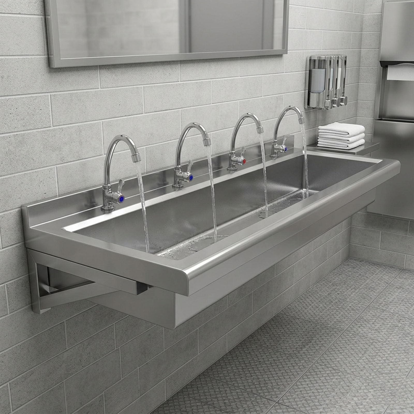 Évier-auge professionnel en acier inoxydable avec robinet lave-mains mural
