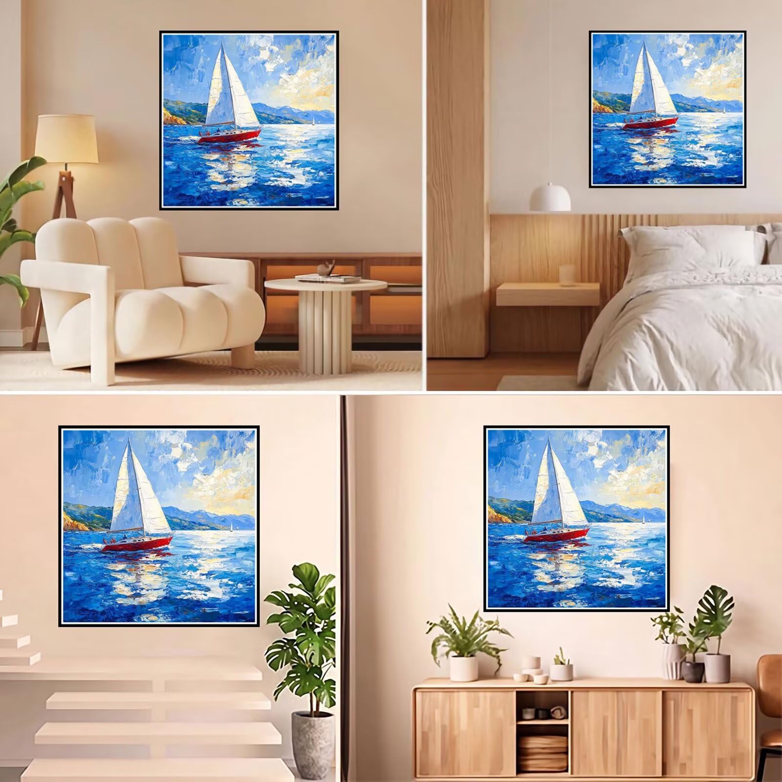 Broderie Diamant Kit Complet 5D, Mer Diamond Painting Adulte Plein Foret, Peinture Diamant pour Adulte Enfant Débutant, Loisirs Créatifs de Détente et Décoration Maison, Bateau 100x100cm FX#479