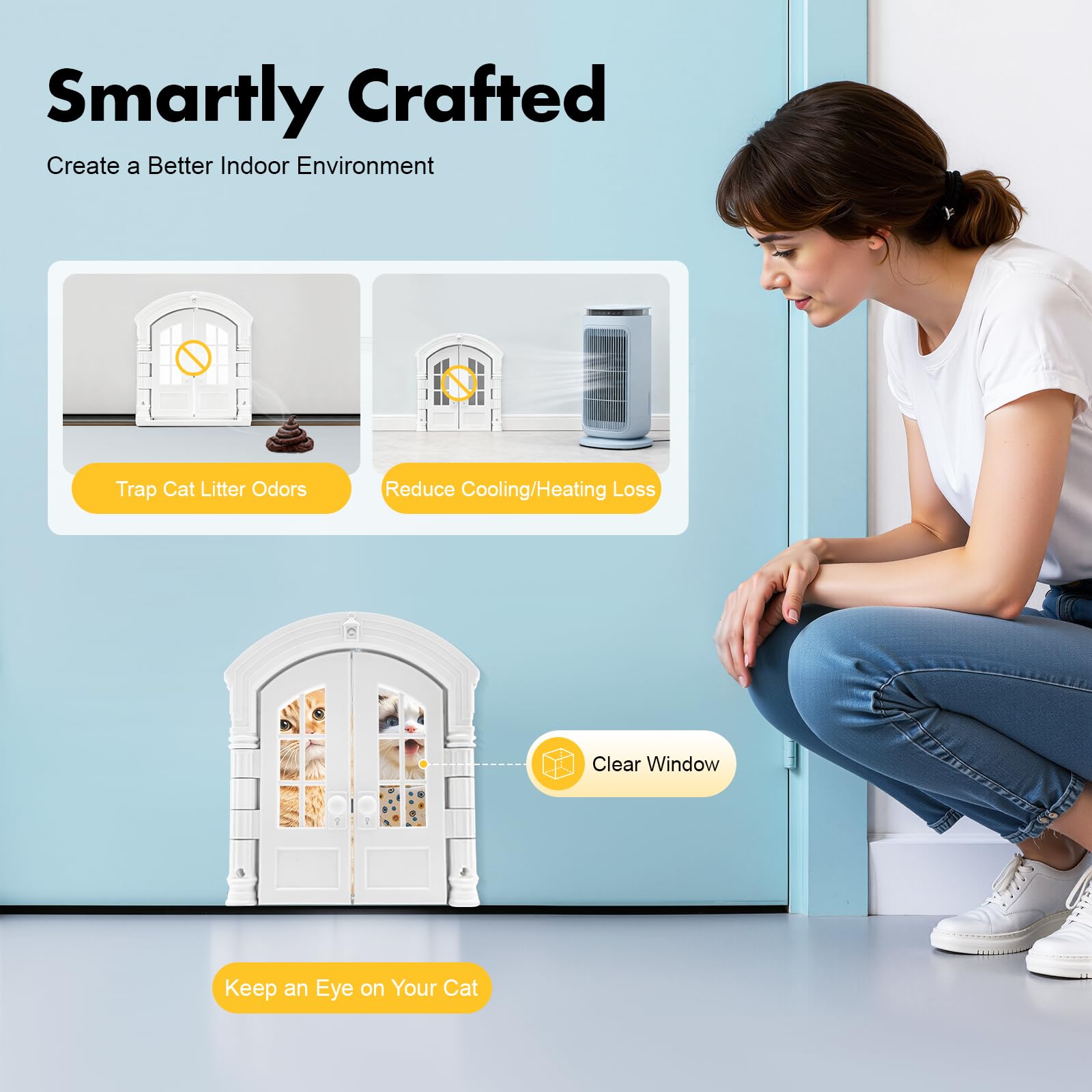 Porta per gatti, porta interna a doppia porta, per animali domestici | ABS lucidato, doppia porta a 180°, 17 x 24 cm, fino a 10 kg, con finestra, chiusura di sicurezza