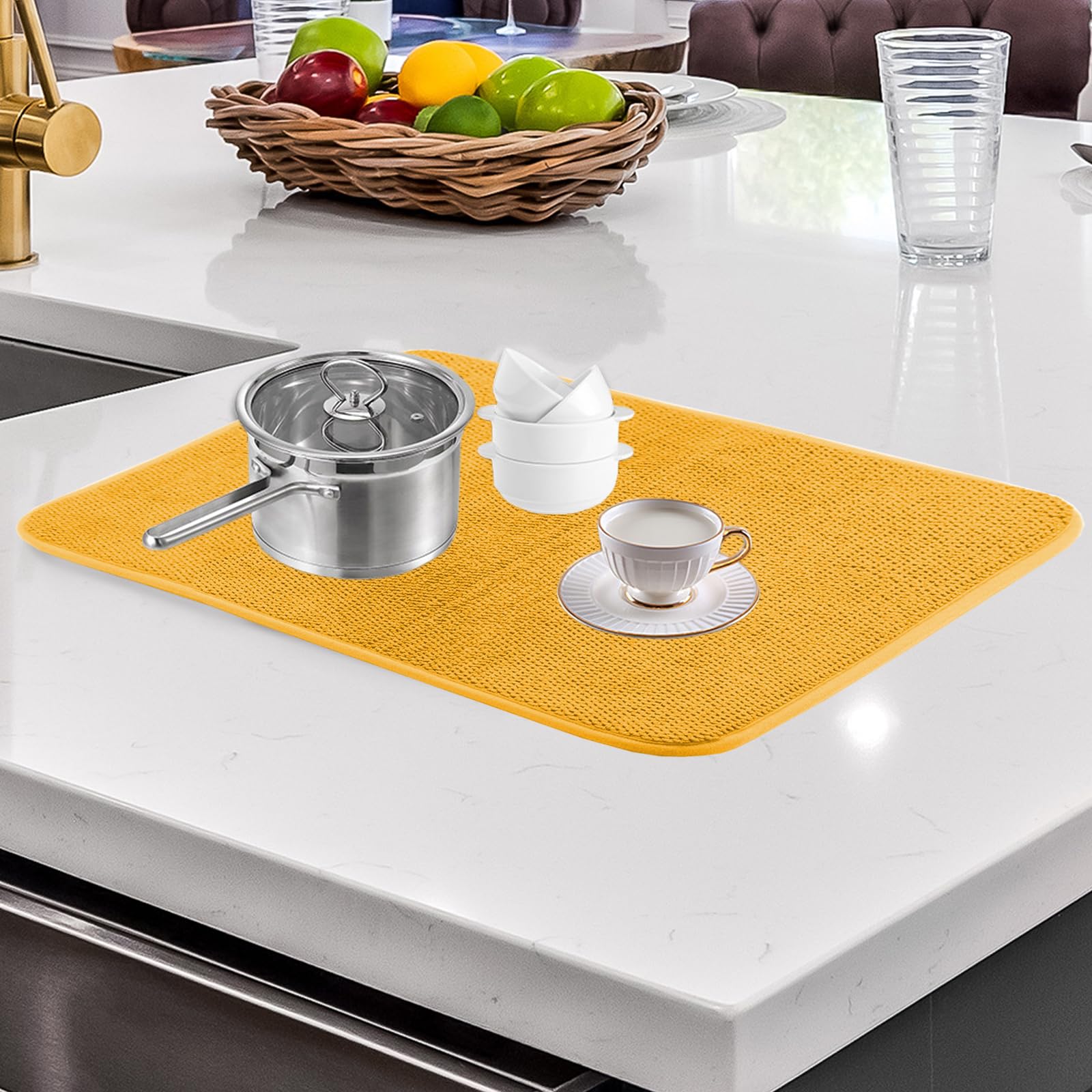 Amazon | キッチンカウンター用食器乾燥マット 大型 超吸収性 食器乾燥パッド 異なる色のマカロン マイクロファイバー 食器水切りマット  ノンスリップキッチン乾燥マット シンクコーヒーメーカー用 18インチ x 24インチ | LHCVSFGW | キッチンマット 通販 プリント&ソリッドマイクロファイバー食器乾燥マットセット – 2枚パック 超吸収性 速乾 カウンタートップ保護 – スタイリッシュで