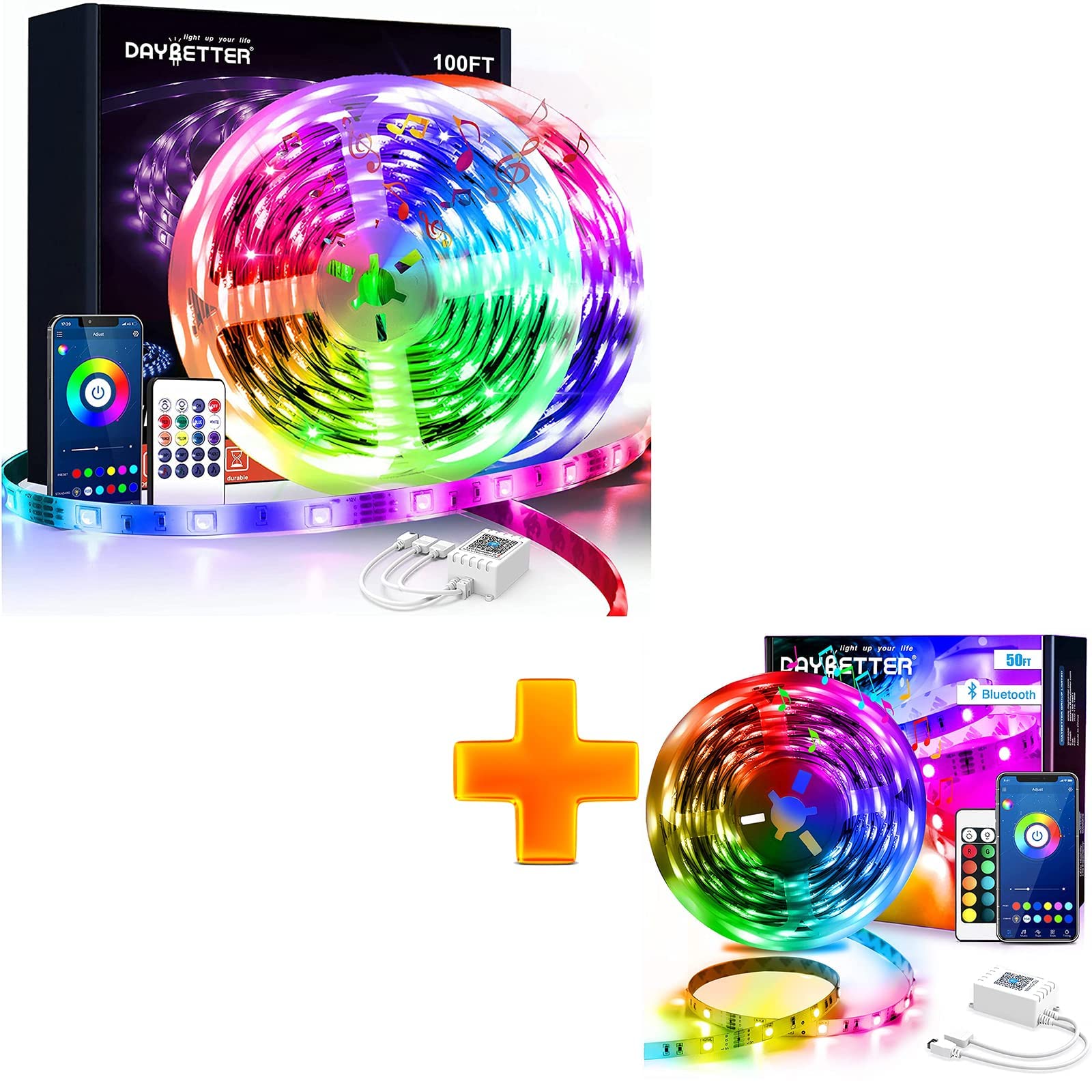 Amazon.com: DAYBETTER Smart Led Strip Lights 50ft and Music Sync 5050 RGB  Color Changing Led Light Strips 2 Rolls of 50ft : Tools & Home Improvement