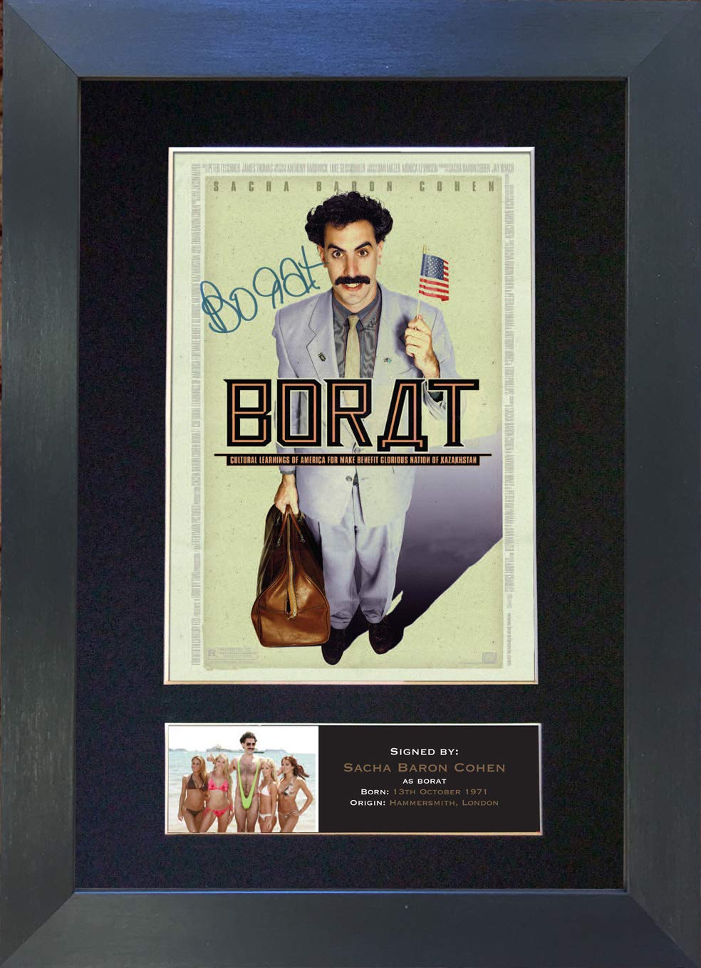 The Autograph Collector Black,Gold Borat Sacha Baron Cohen Signed Autograph Mounted Photo Reproduction Print A4 Rare Perfect Birthday (297 X 210Mm) #484 (Black Frame)
