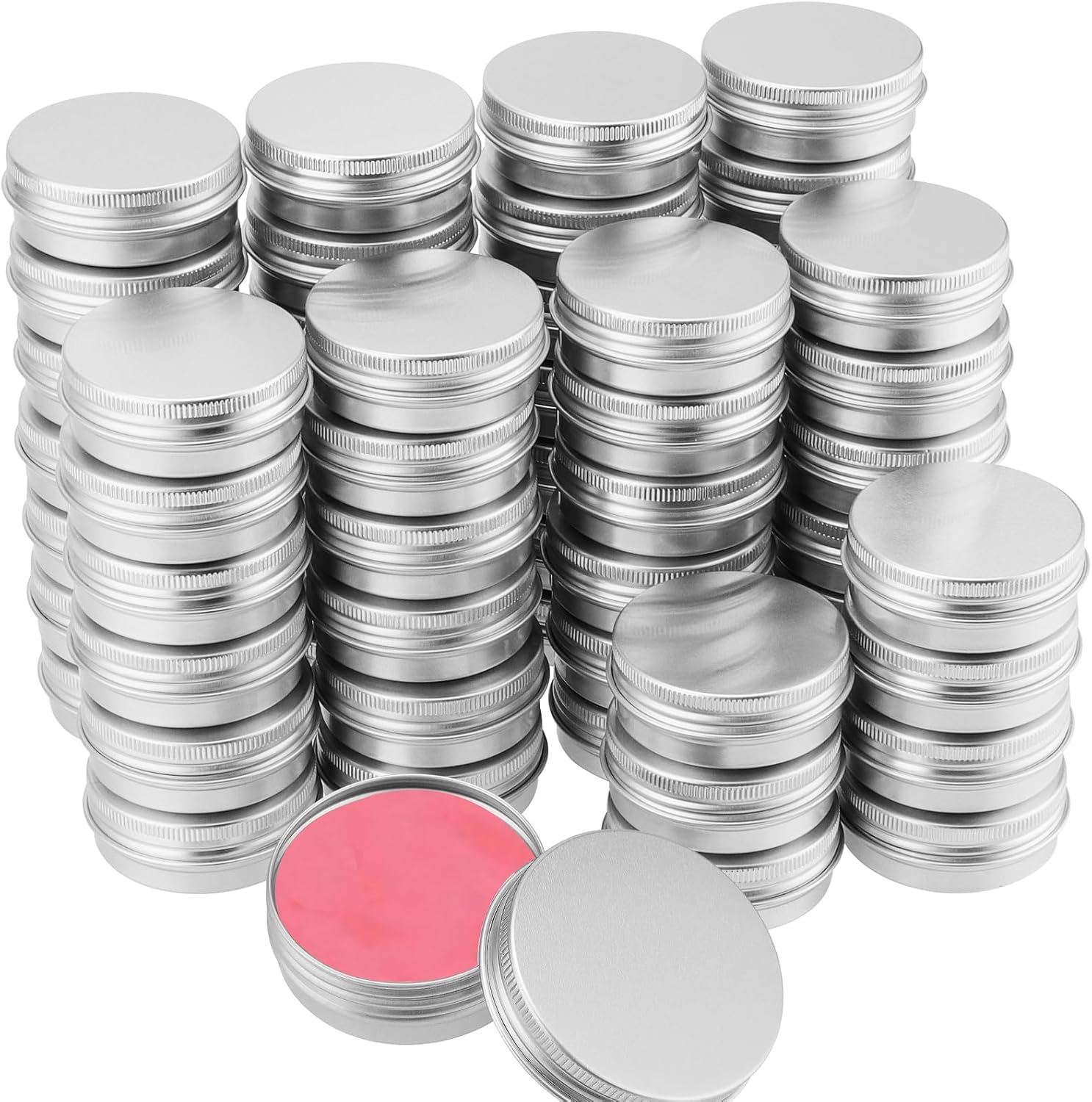 ZOENHOU 60 Pack 30ml 1oz Aluminum Tin Cans, Screw Top Round Tin Jars, Small Empty Travel Container Cans Storage Jars