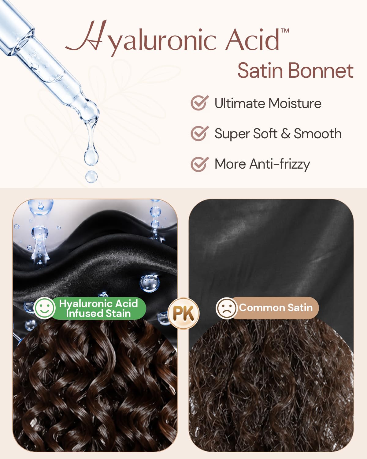 BONNET QUEEN Silk Bonnet for Sleeping Women Hyaluronic Acid Infused Satin Bonnet for Curly Hair Double Layer Hair Wrap Adjustable Sleep Cap with Tie Band & Scrunchie, Black & Rose 1