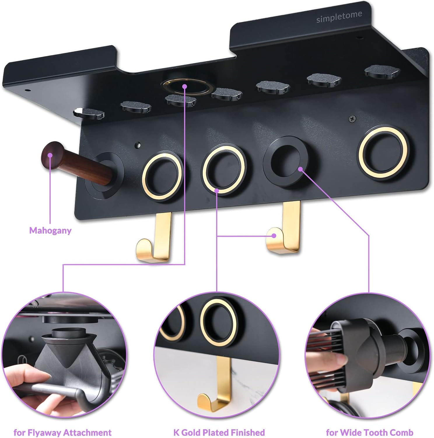 simpletome Soporte de pared 2 en 1 para Dyson Airwrap Styler Supersónico Secador de Cabello Almacenamiento Dyson Accesorios y Accesorios con