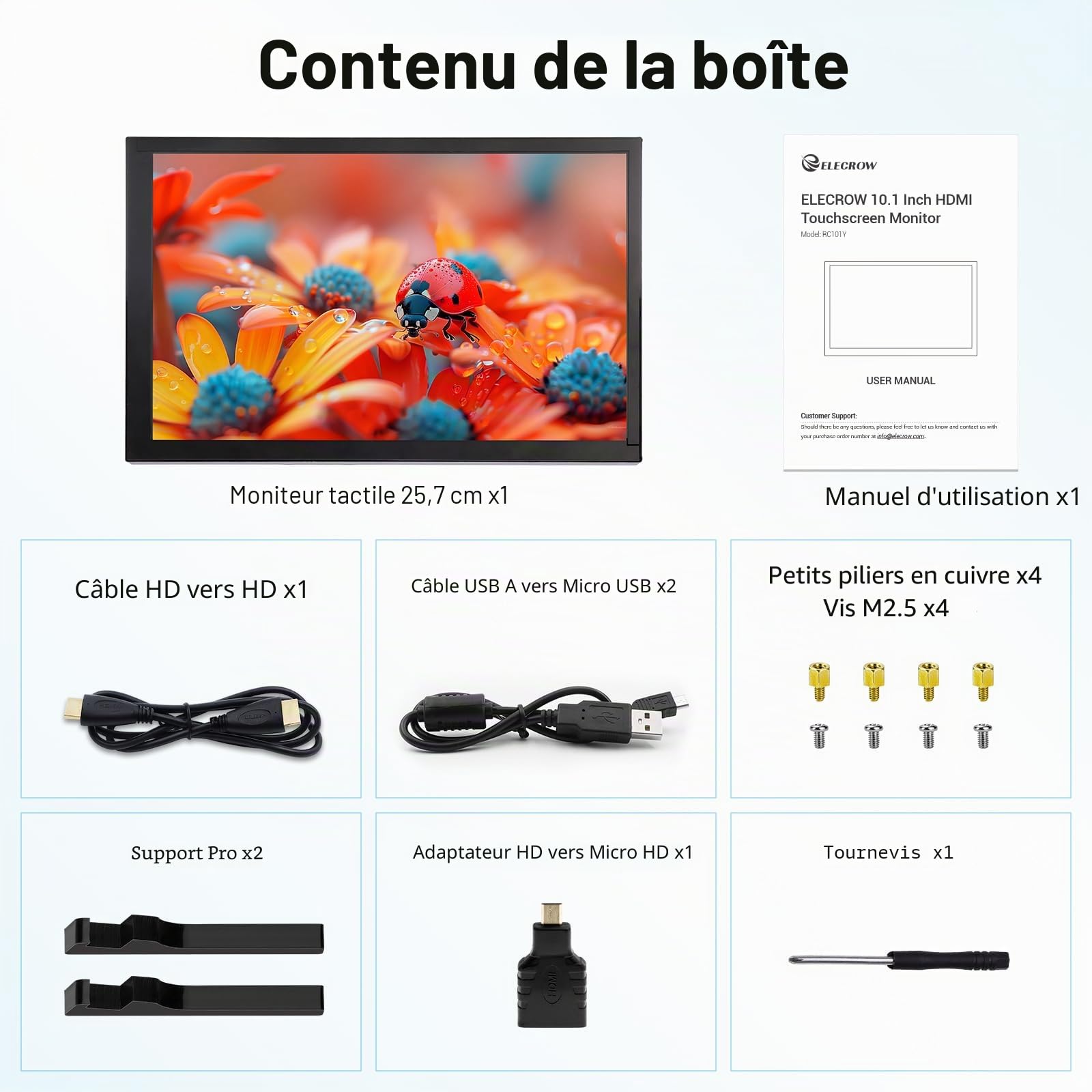 ELECROW Écran Tactile, Moniteur d'affichage Raspberry Pi 10,1 Pouces 1280×800 HD Mini-écran Compatible avec Raspberry Pi 5/400/4/3/2/Zero/B/B+, Win11/10/8/7, Jetson Nano