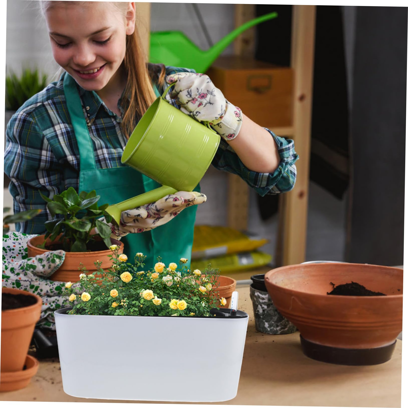 Toddmomy Pot de Fleur Auto Irrigant Rectangulaire avec Indicateur de Eau Pot pour Balcon et Intérieur Auto Arrosage Pratique pour Plantes et Fleurs Moyenne Blanc