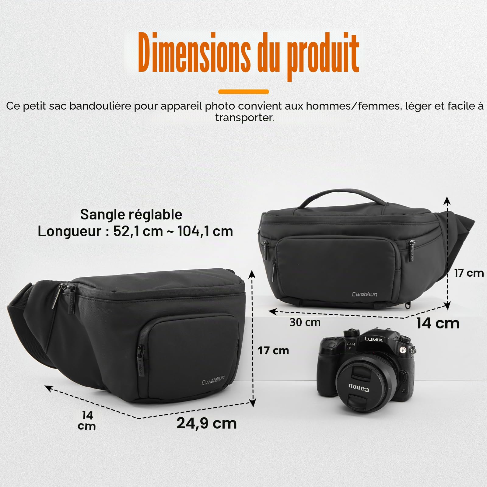 Cwatcun Sac pour Appareil Photo DSLR, Sac Photo SLR, Sac à bandoulière pour Appareil Photo, Sac de Ceinture pour Appareil Photo résistant à l'eau, Sac à bandoulière pour photographes,Noir,S