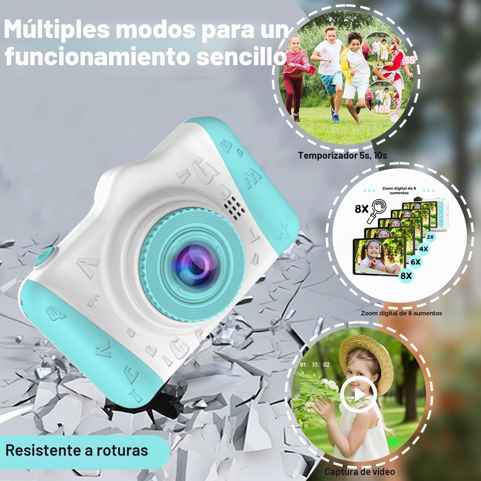 Cámara infantil, pantalla grande de 3,5 pulgadas, cámara digital para niños con tarjeta de 32 GB, 1080P HD 12 MP, anticaída, recargable por USB, cámara selfie para niños de 3 a 12 años, regalo de