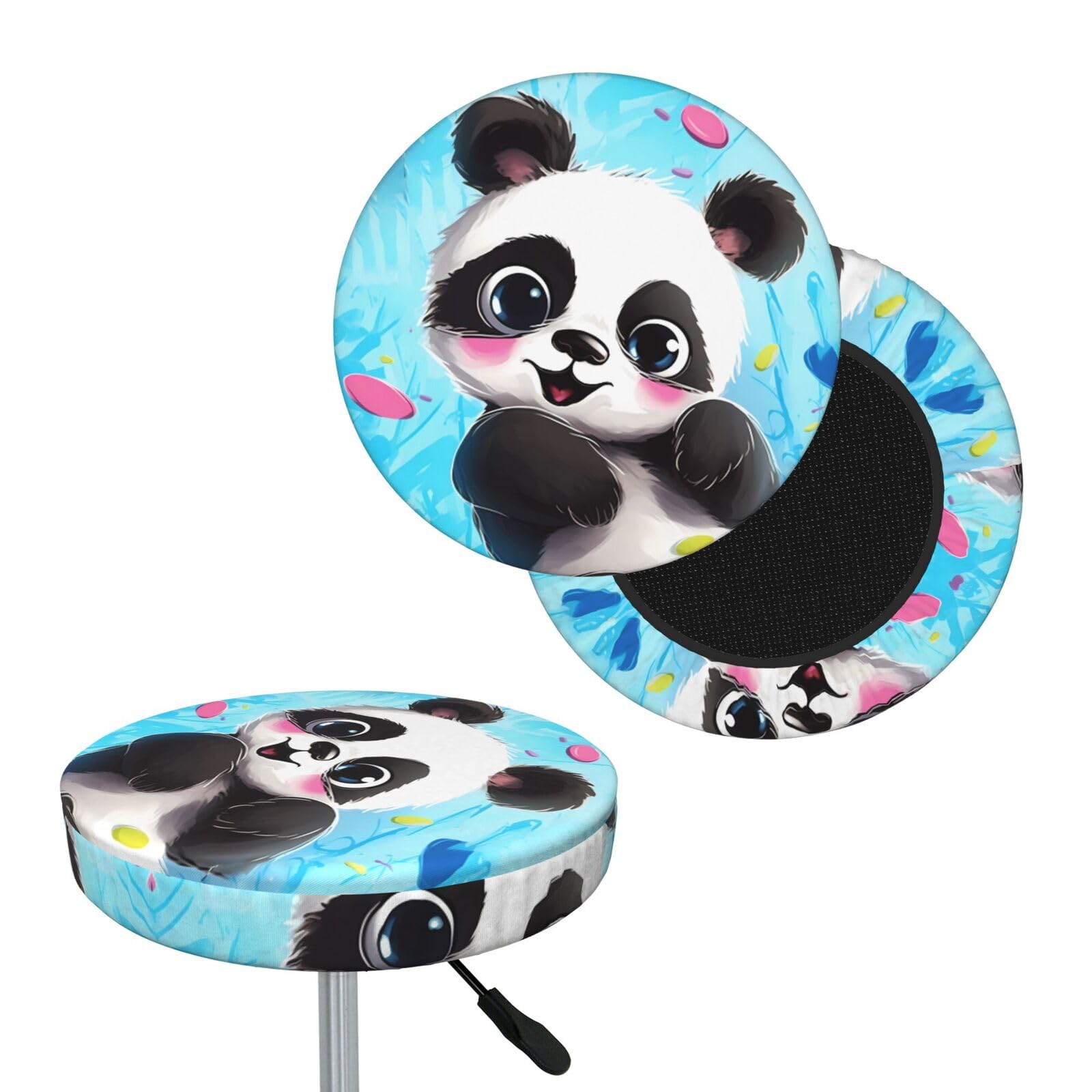NONHAI Cute Panda Bar Stool Cover Round Elastic Stool Cushion Covers Dustproof Bar Chair Cover Washable Stool Cushion Slipcover Stretch Stool Seat Covers for 12-14 Inch Chair