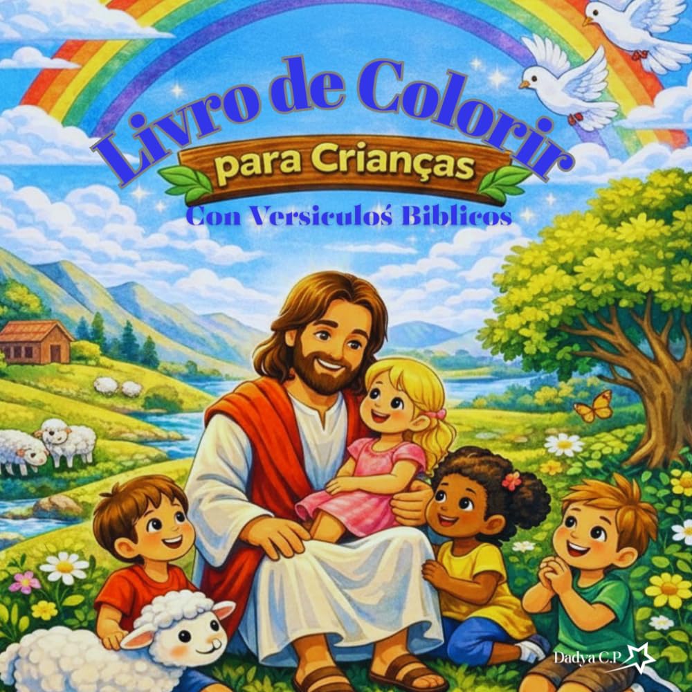 Livro de Colorir com Versículos Bíblicos para Crianças: Livro cristão de atividades com desenhos simples, letras grandes para colorir e lindas mensagens da Bíblia para os pequenos