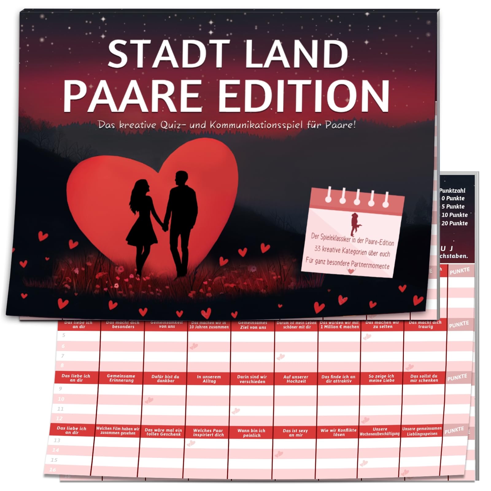 Stadt Land Paare Edition Spiel, Geschenk Valentinstag für sie ihn , Valentinstagsgeschenk Hochzeitstag Jahrestag Geschenk für Männer Frauen Freund, das Liebe ich an dir Kartenspiel, Partner Paarzeit