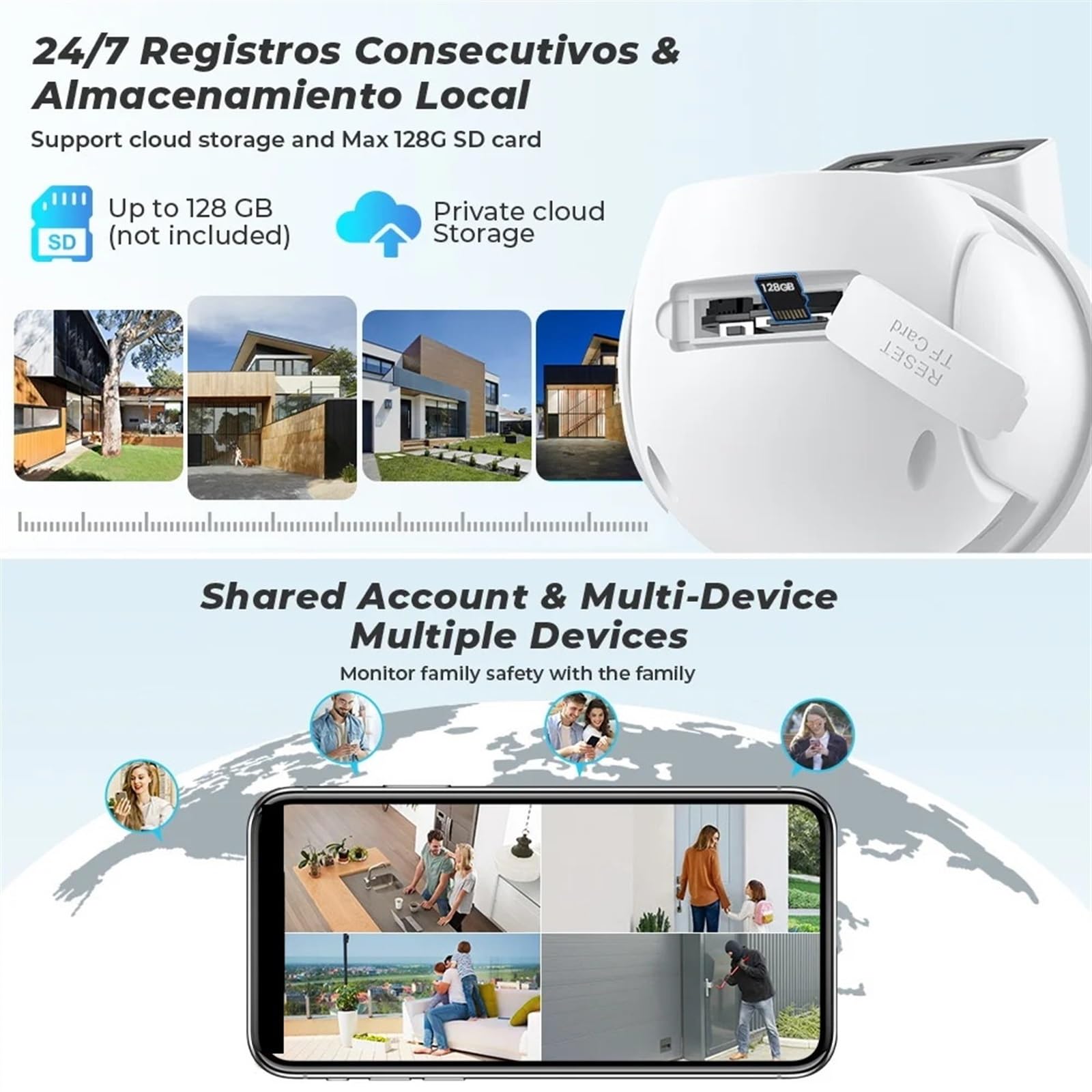 Caméra de sécurité, Caméra 4K 8MP PTZ, Double Objectif, écran, Zoom numérique 4X, caméra IP 4MP HD, Suivi Automatique, vidéosurveillance extérieure(8MP Add 128G SD Card)