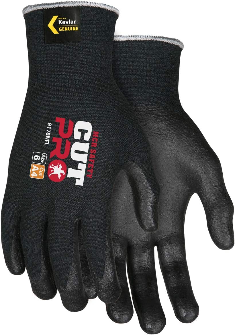Memphis Large 13 Gauge Cut Resistant Black Foam Nitrile Palm And Fingertip Coated Work Gloves With Kevlar Liner And Knit Wrist
