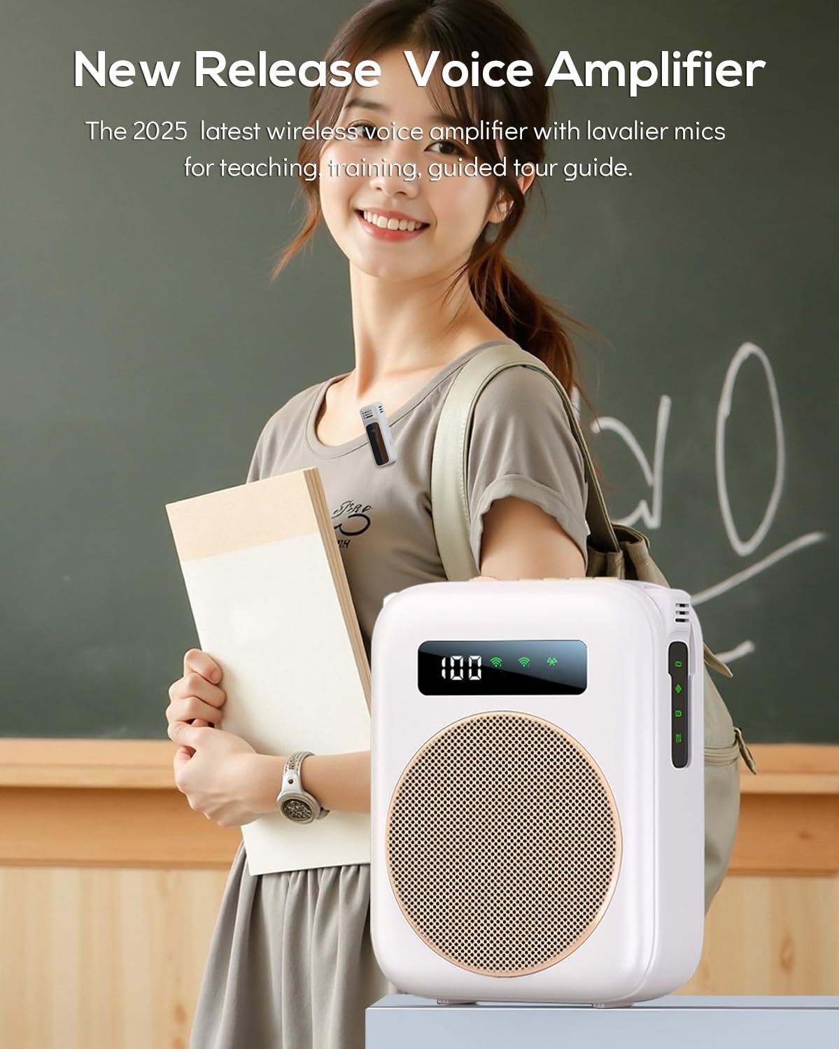 Amplificatore Vocale Portatile per Insegnanti, Amplificatore Vocale Bluetooth con Microfono lavalier senza fili Sistema PA Ricaricabile per Insegnamento, Istruttori di Fitness (Beige)