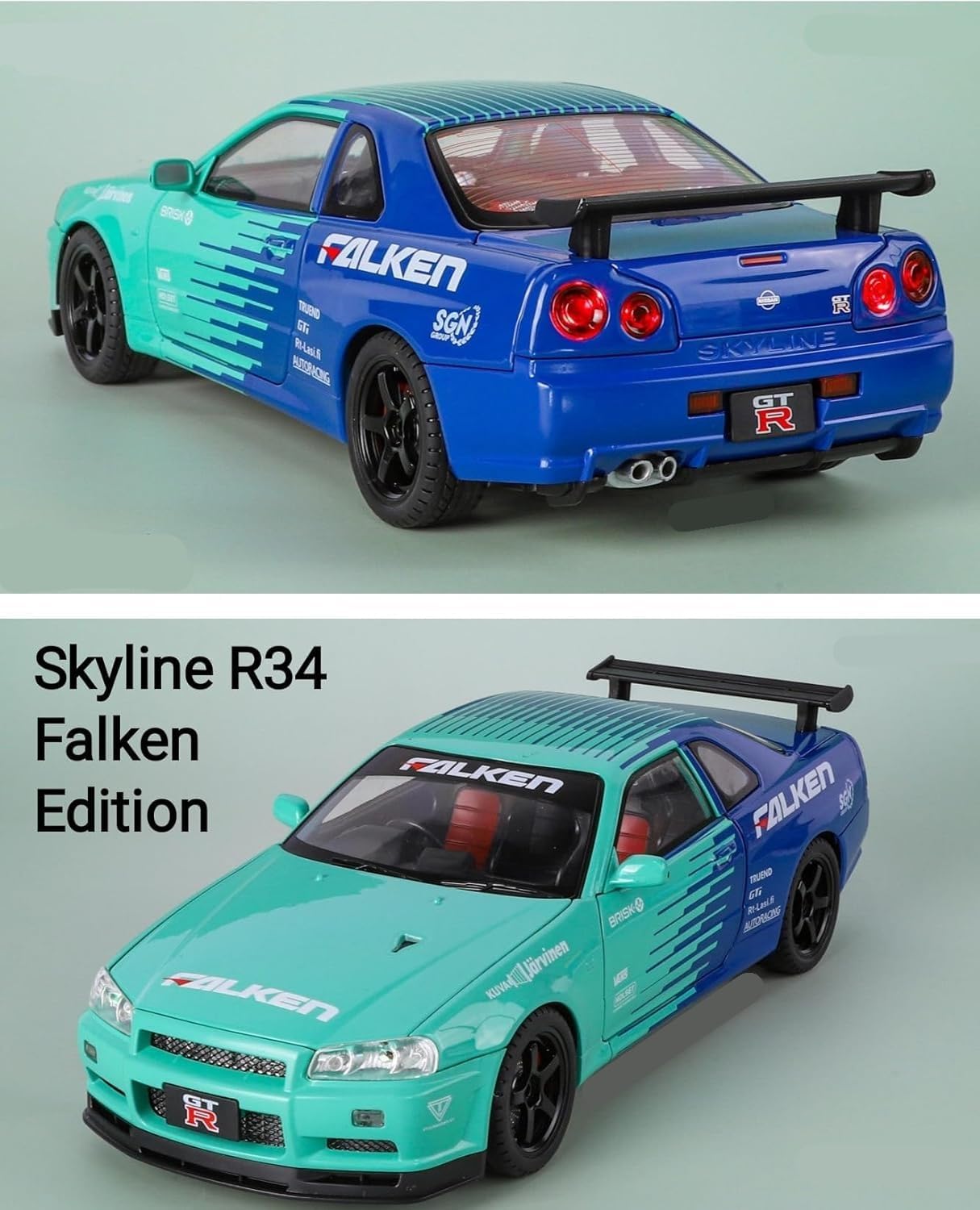 DENFE 1:24 Nissan GTR R34 Skyline FALKEN Edition Sport Metal Model