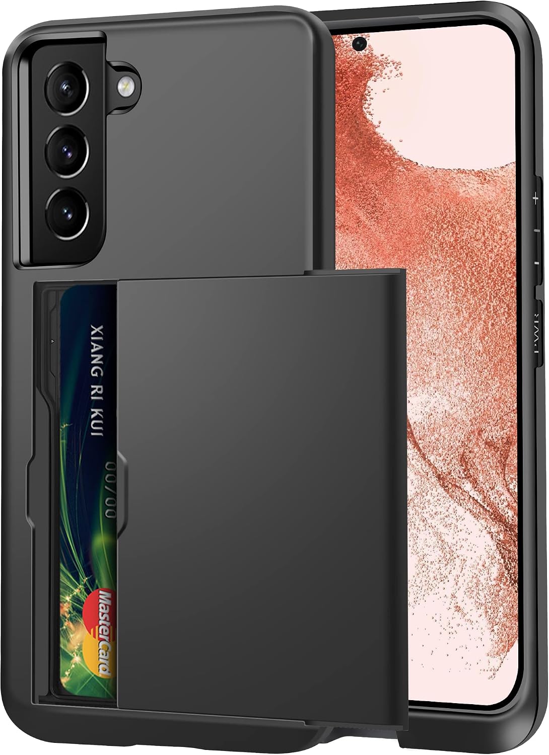 SAMONPOW for Samsung Galaxy S22 5G Case, Galaxy S22 Case with Card Holder Wallet Case Shockproof Silicone TPU Hard PC Dual Layer Protective Case Compatible with Samsung Galaxy S22 5G 6.1inch Black