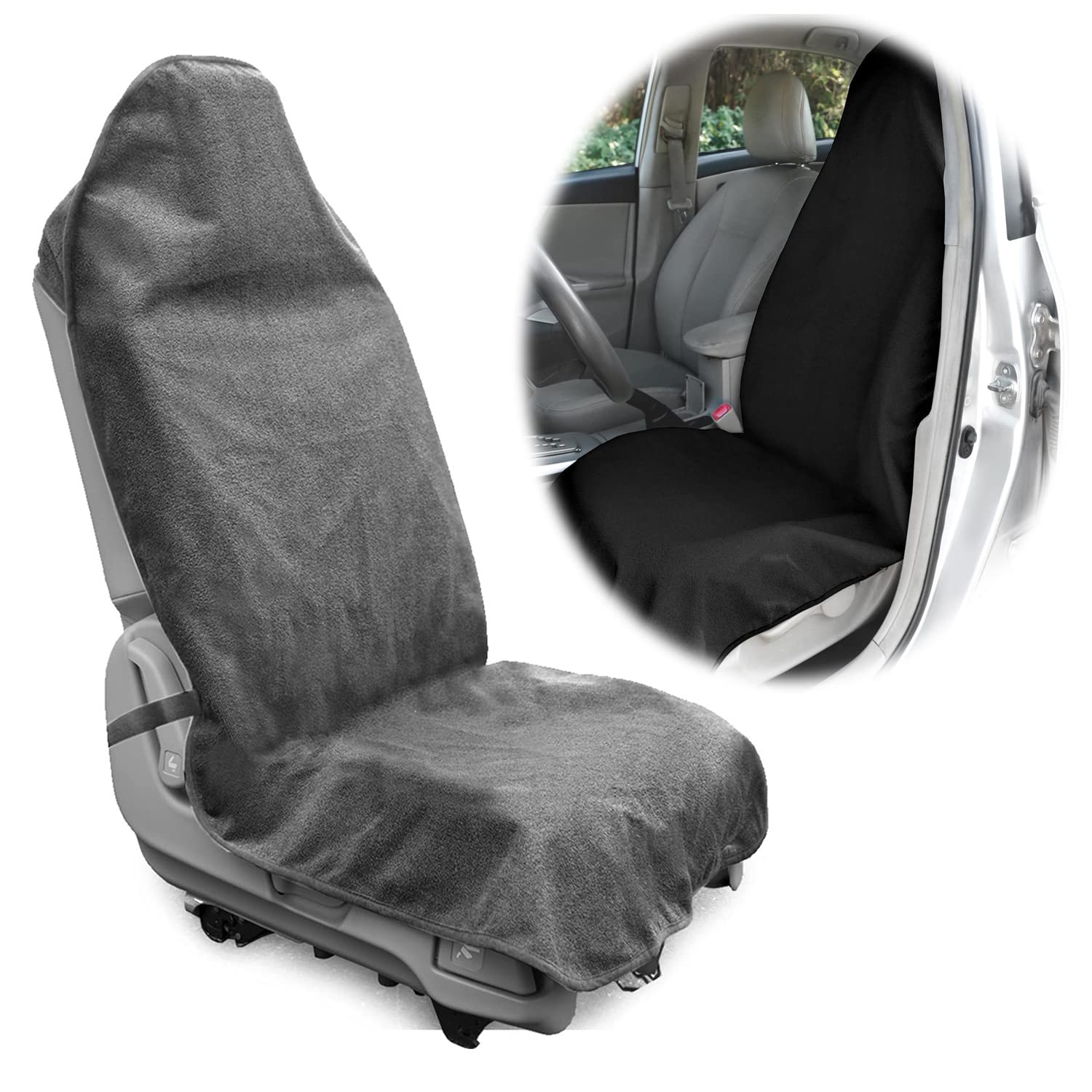Waterproof Sweat Towel Car Seat Cover, for Post Workout, Running, Swimming, Beach and Hiking, Fit Anti-Slip Bucket Seat Protector for Cars, Machine Washable Fits under carseats to Block Food (Grey)