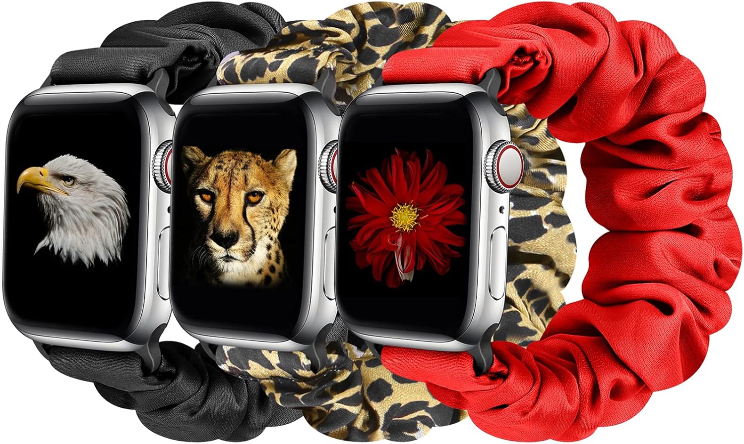 Tiptops 3 Packs Compatible with Apple Watch Bands Scrunchies 38mm 40mm 41mm 42 mm 44mm 45mm Women Cloth Pattern Printed Fabric Wristbands Straps Elastic Band for iWatch Series 7/6/5/4/3/2 /1/SE