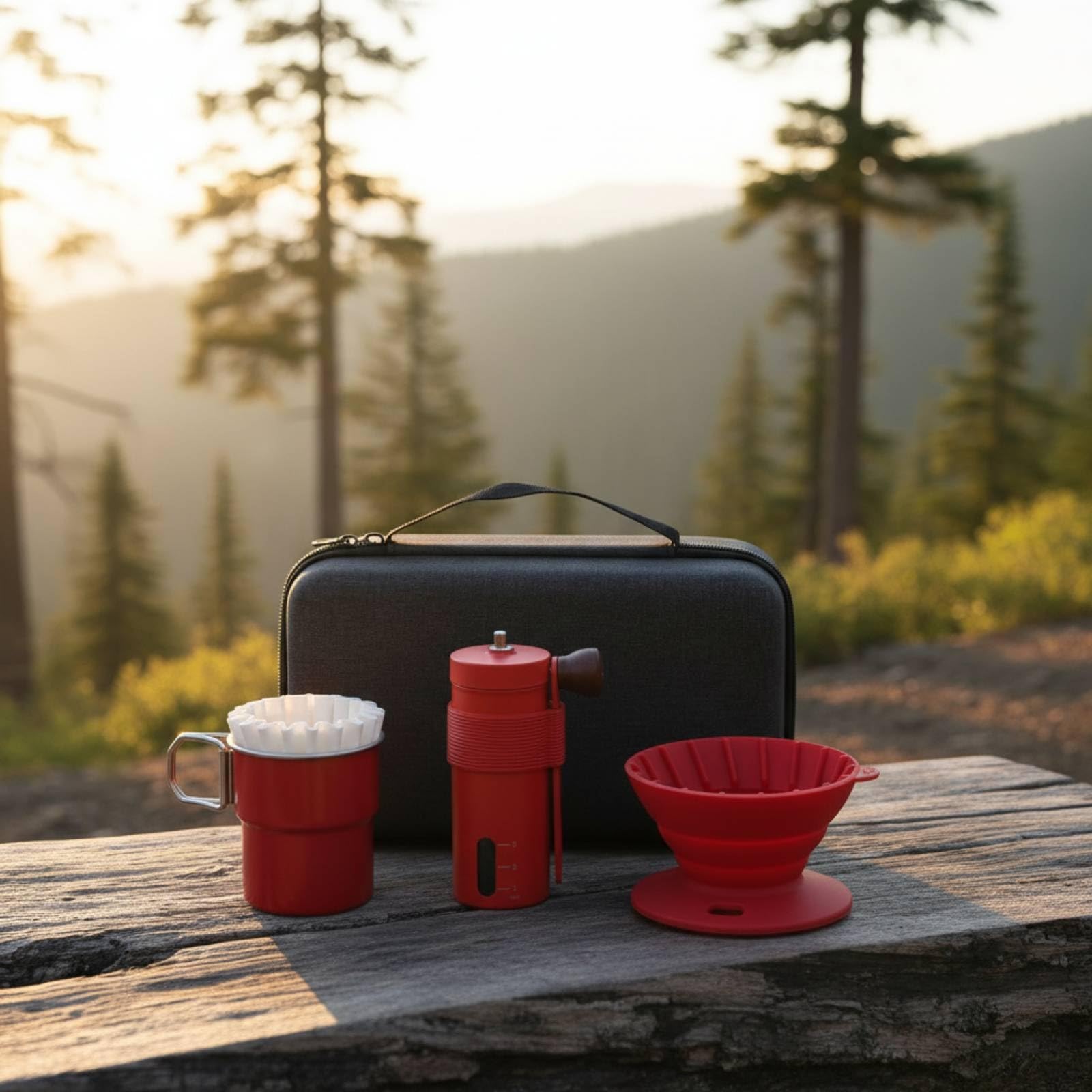 Gralara Kit Caffè Portatile Leggero, Rosso, Rosso, style to 1