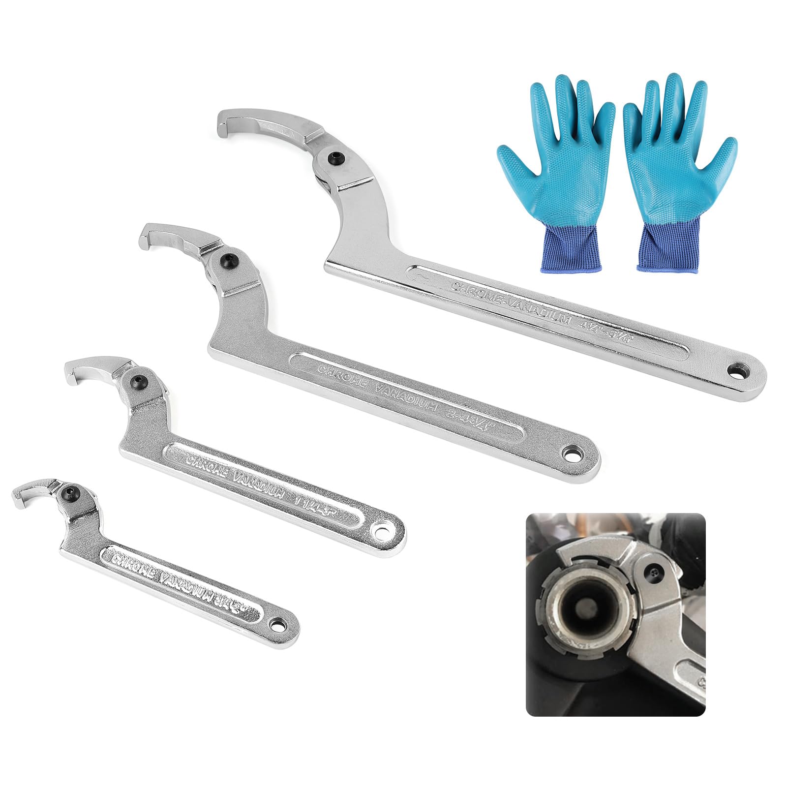 SWAWIS Confezione da 4 Testa Quadrata C Chiave a Gancio Regolabile 19-170mm, Acciaio al Cromo Vanadio, per Ammortizzatori di Motociclette Contatori dell'Acqua Attrezzature Meccaniche