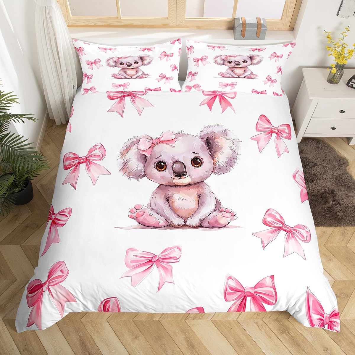 Décoration de chambre simplifiée grâce à la parure de lit koala rose pour enfants