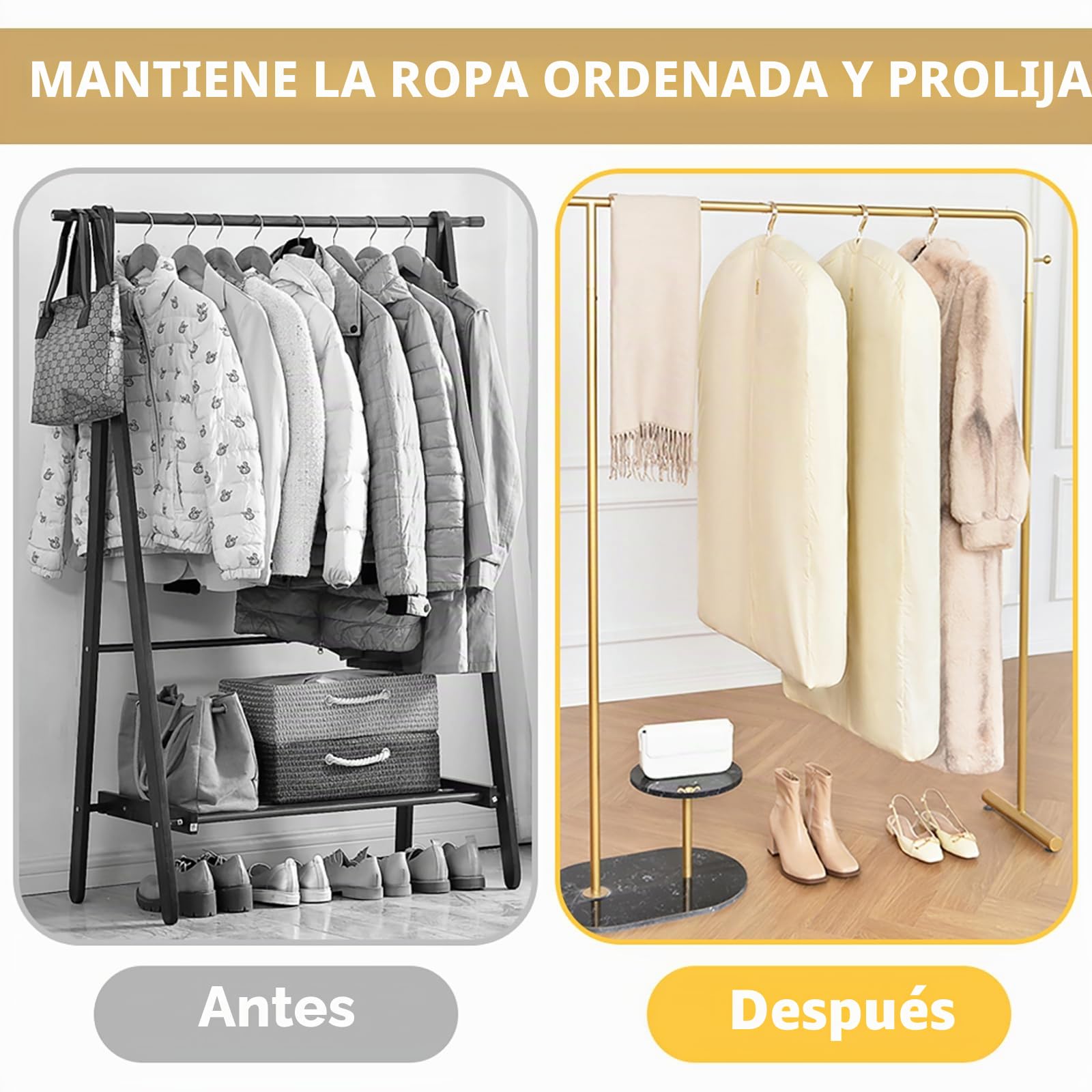 Fundas Para Ropa De Algodón, Bolsa Para Colgar Ropa De 3 Piezas, Fundas Transpirables Para Trajes Con Cremallera, Fundas Para Abrigos De Piel, Visón Y Plumón(Size:100×58cm,Color:Plano)