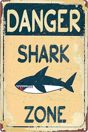Danger Shark Zone Danger Metal Sign Home Pub Bar Wall Decor Shark Bedroom Decor 