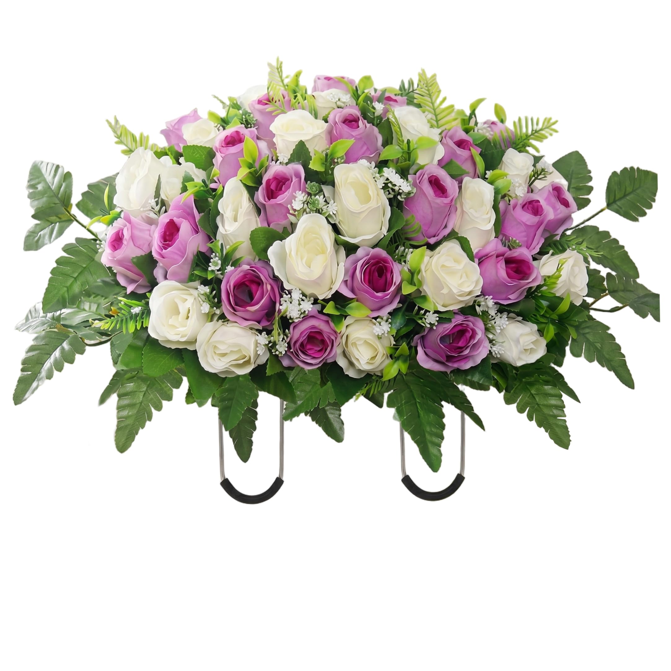 Neptuiby Headstone Flower Saddle, Artificial Memorial Flowers for Gravesite, Cemetery Decorations for Grave 25.59 * 13.78 Inch.