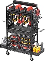 CCCEI Garage Tools Organizer Cart with 8-Outlet Charging Station - Rolling Drill Battery Storage on Wheels, Black Utility Rack