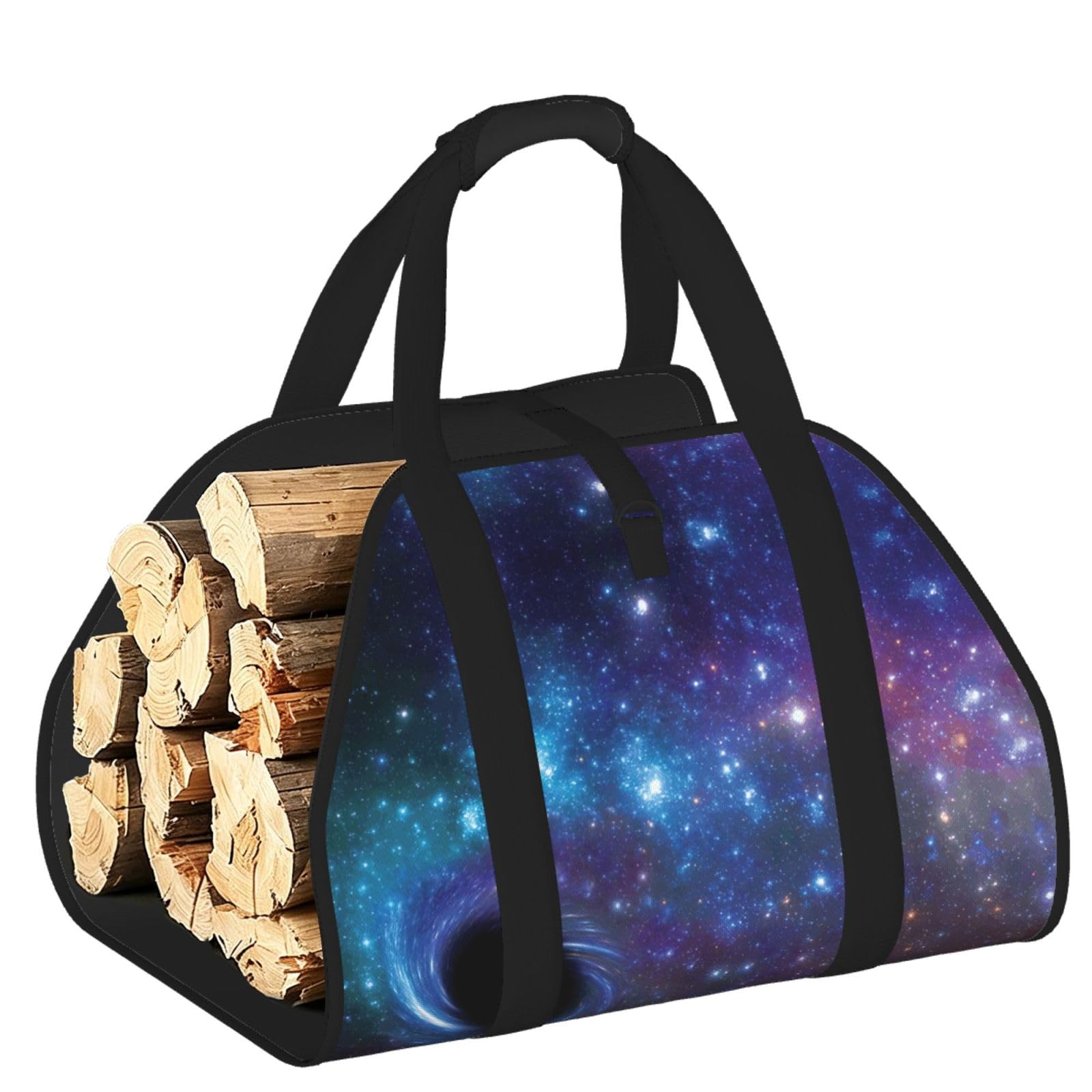 Galaxy Printed Firewood Carrier Bag, Log Tote with Open-Ended Design for Camping Outdoor Wood Hauling