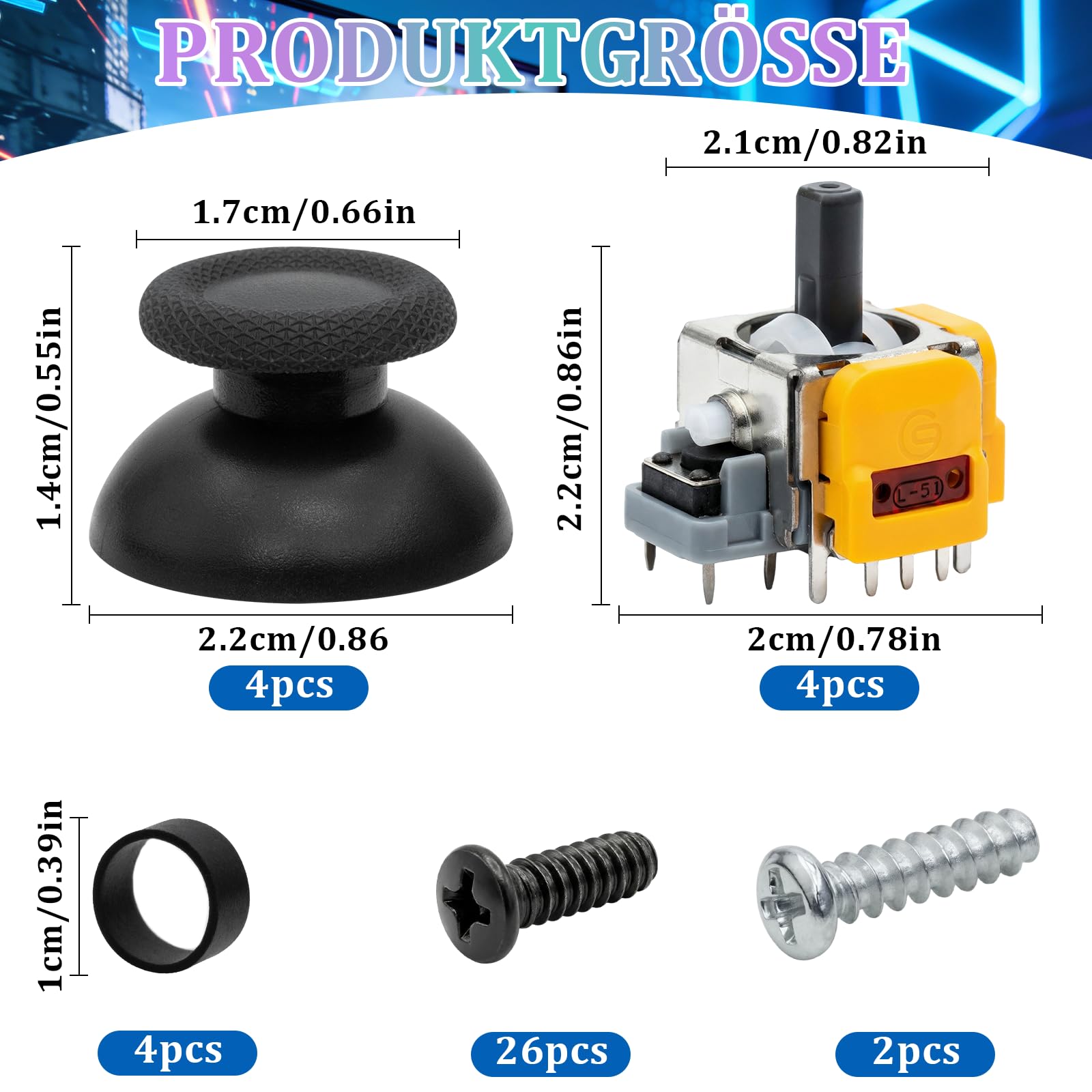 Hall Effekt analogowe pałeczki kompatybilne z kontrolerem PS5 – 4 joysticki zapobiegające dryfowaniu z 4 nasadkami Thumbstick, zestaw naprawczy – kompatybilne z PlayStation 5 DualSense Wireless