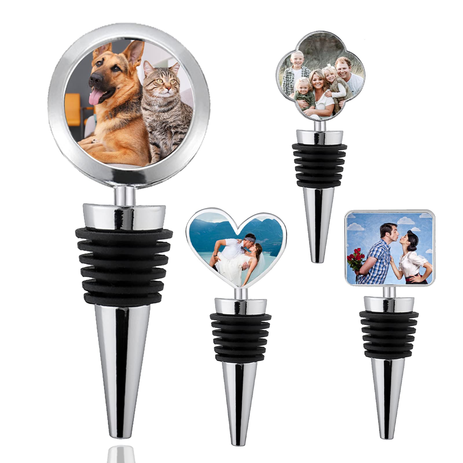 Personalized Wine Bottle Stopper with Photo, Custom Metal Wine Bottle Stoppers Reusable Wine Saver Corks for Gifts, Bars, Holiday Parties, Weddings